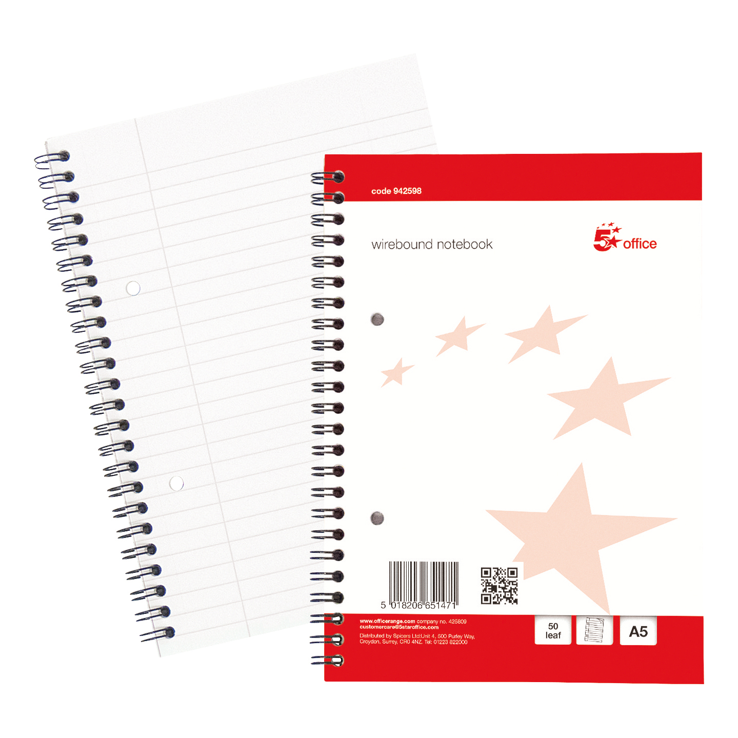 5+Star+Office+Notebook+Wirebound+Ruled+Margin+Perforated+2+Holes+100pp+A5%2B+Red%2FWhite+%28Pack+of+10%29