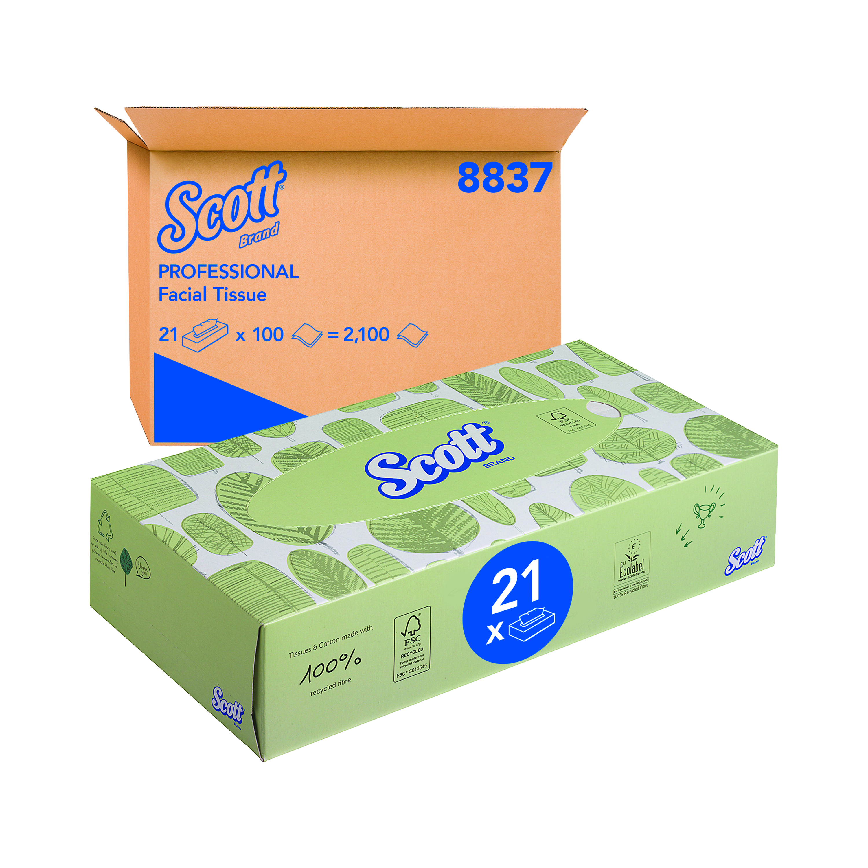 Scott+Facial+Tissues+Box+100+Sheets+%28Pack+of+21%29+8837