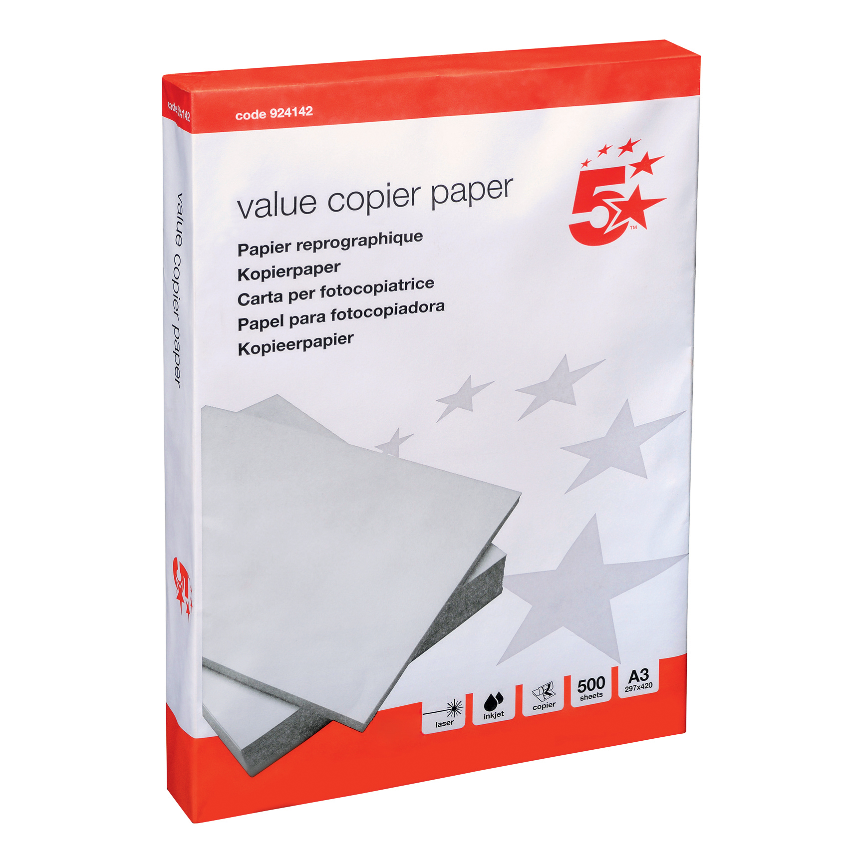 5+Star+Copier+Paper+Ecolabel+Multifunctional+Ream-Wrapped+80gsm+A3+White+%28Pack+of+500%29