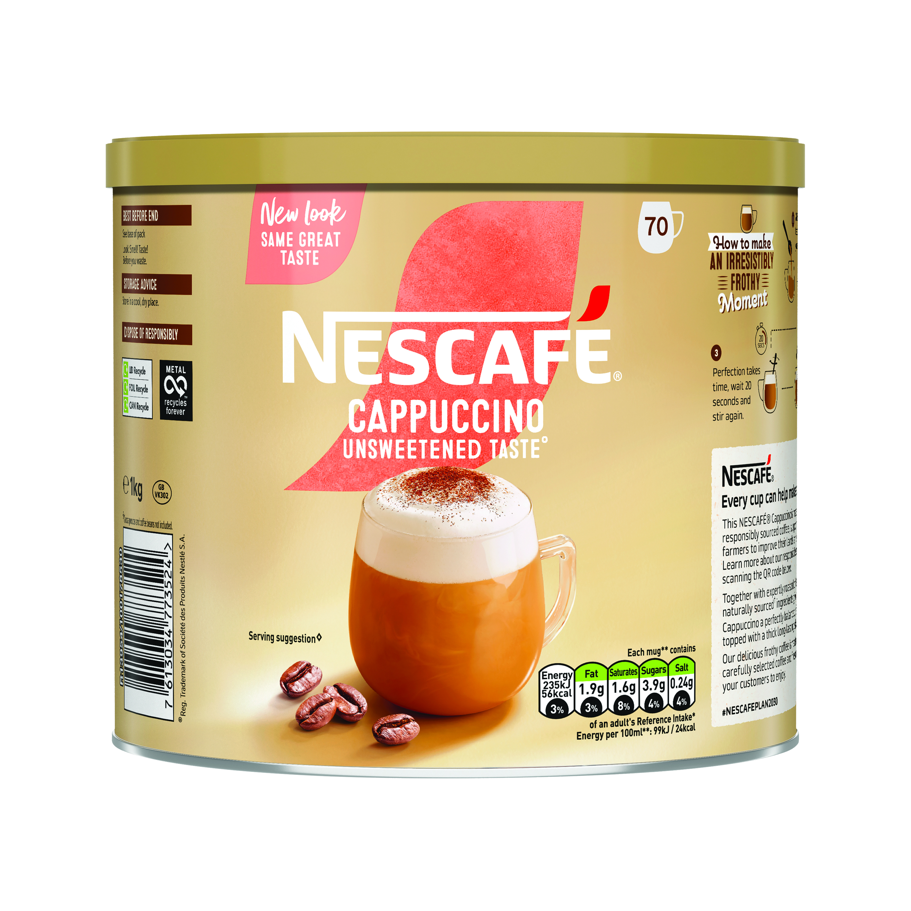 Nescafe+Gold+Cappuccino+Unsweetened+Taste+Instant+Coffee+1kg+12582351