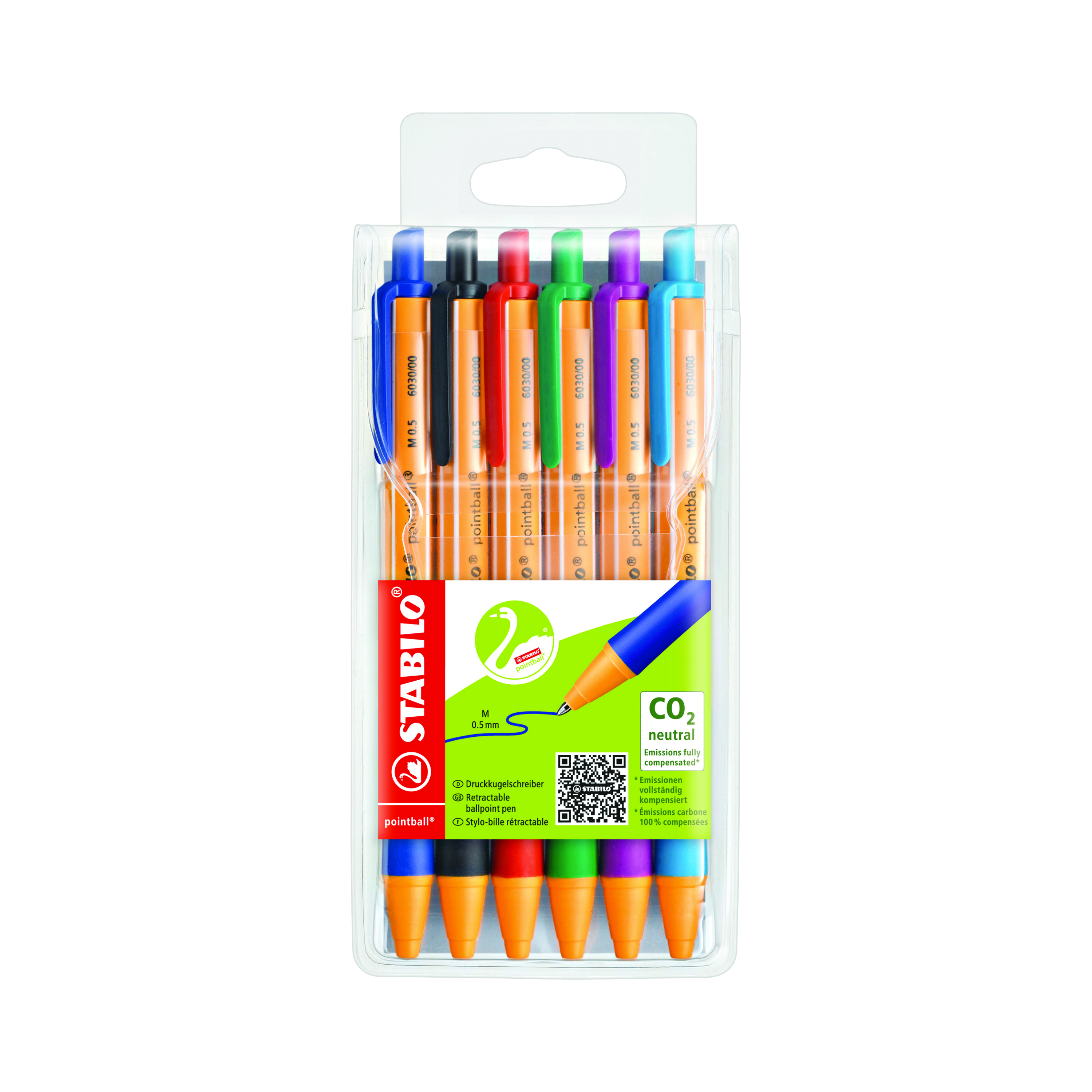 Stabilo+Pointball+Retractable+Ballpoint+Pen+Assorted+%28Pack+of+6%29+6030%2F6