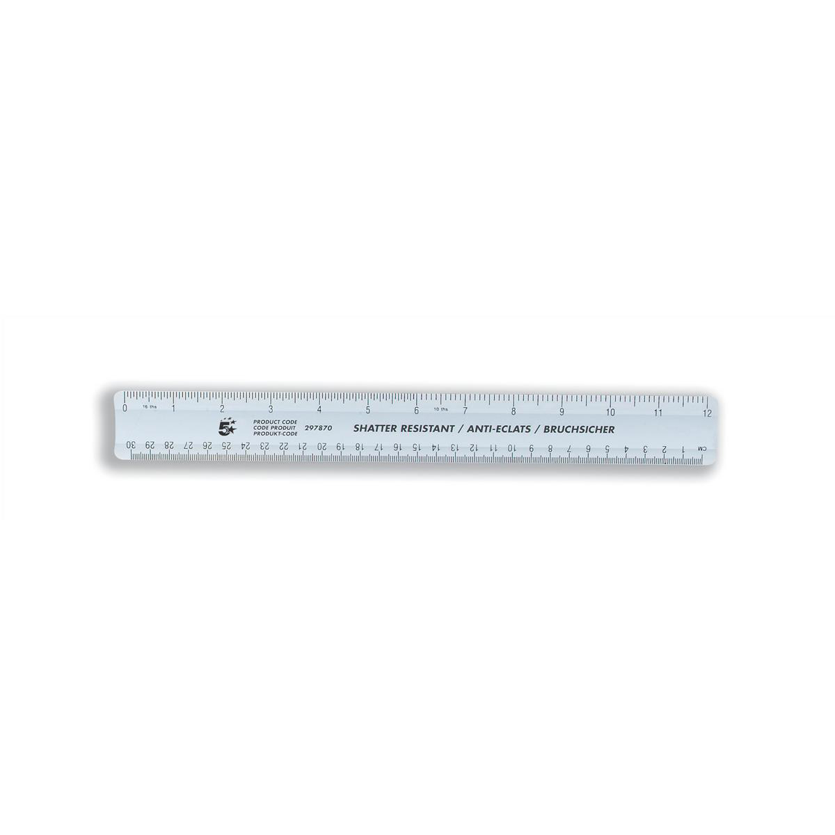 5+Star+Office+Ruler+Plastic+Shatter-resistant+Metric+Imperial+Markings+300mm+Blue+Tint+%28Pack+of+10%29