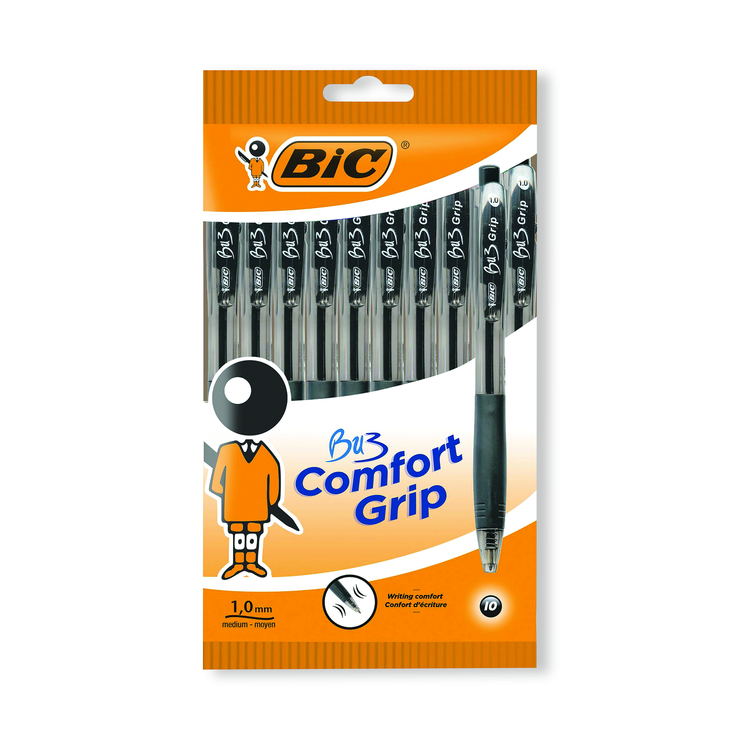 Bic+BU3+Grip+Retractable+Ballpoint+Pen+Black+Pack+of+10+996727
