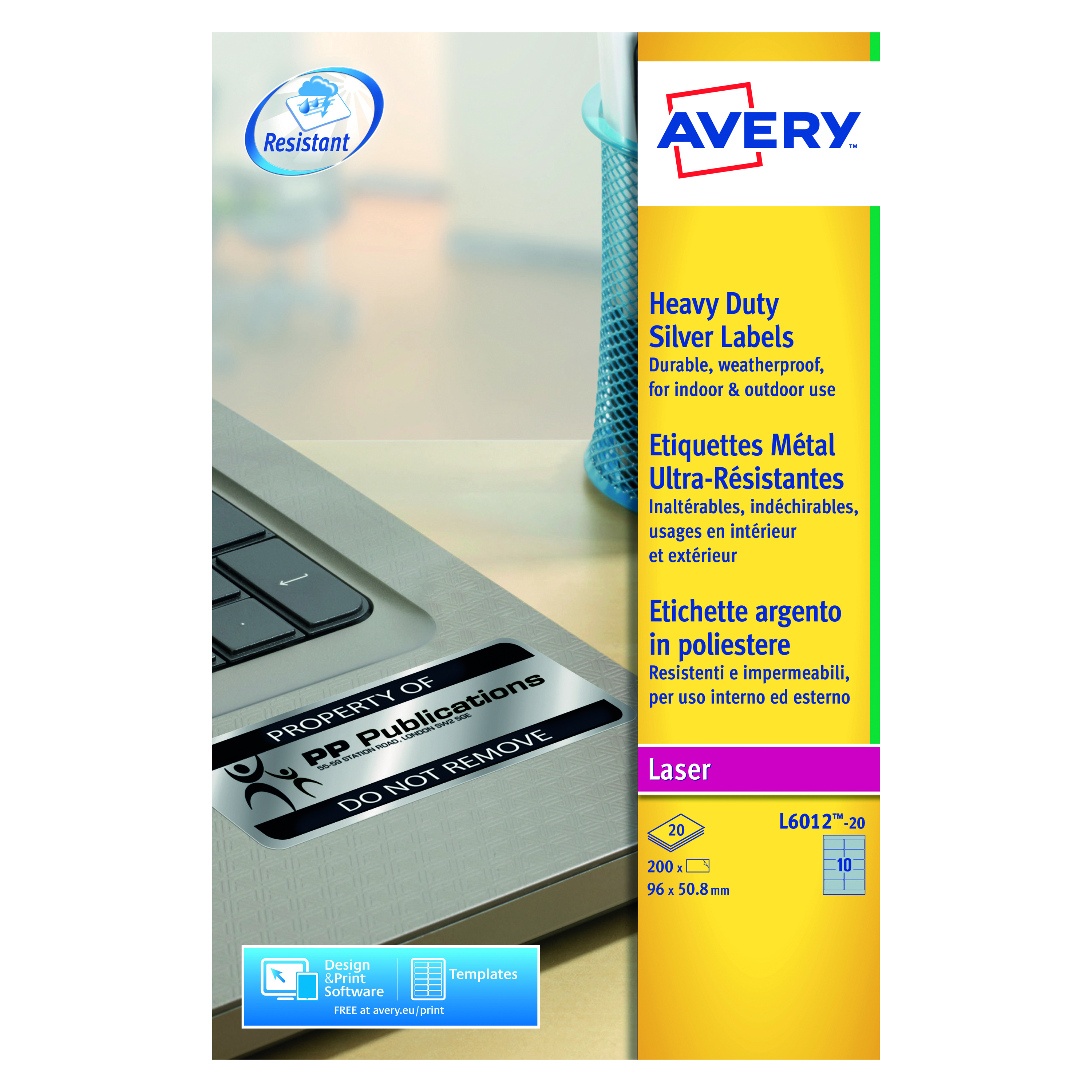 Avery+Laser+Label+H-Duty+10+Per+Sheet+Silver+%28Pack+of+200%29+L6012-20