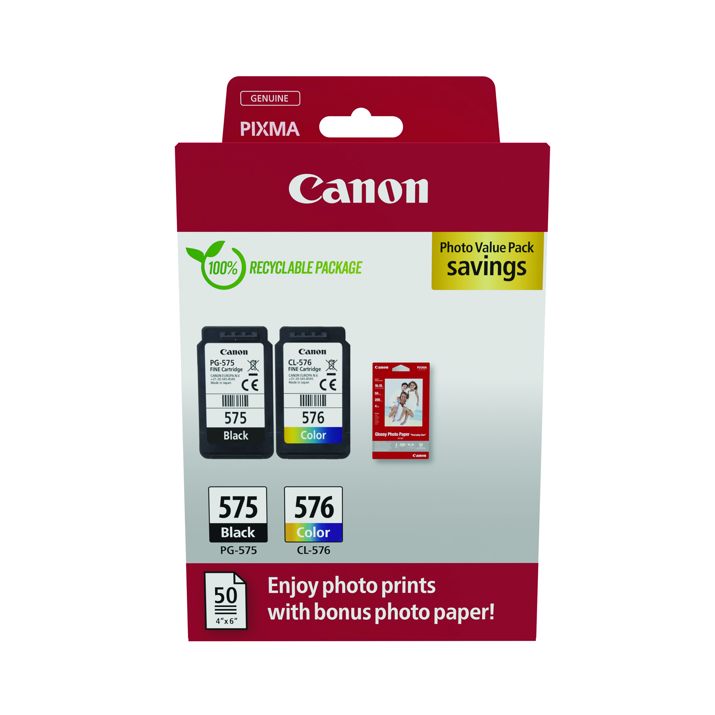 Canon+PG-575%2FCL-576+Ink+Cartridges+K%2FCMY+%2B+4+x+6+in+Photo+Paper+Value+Pack+5438C004