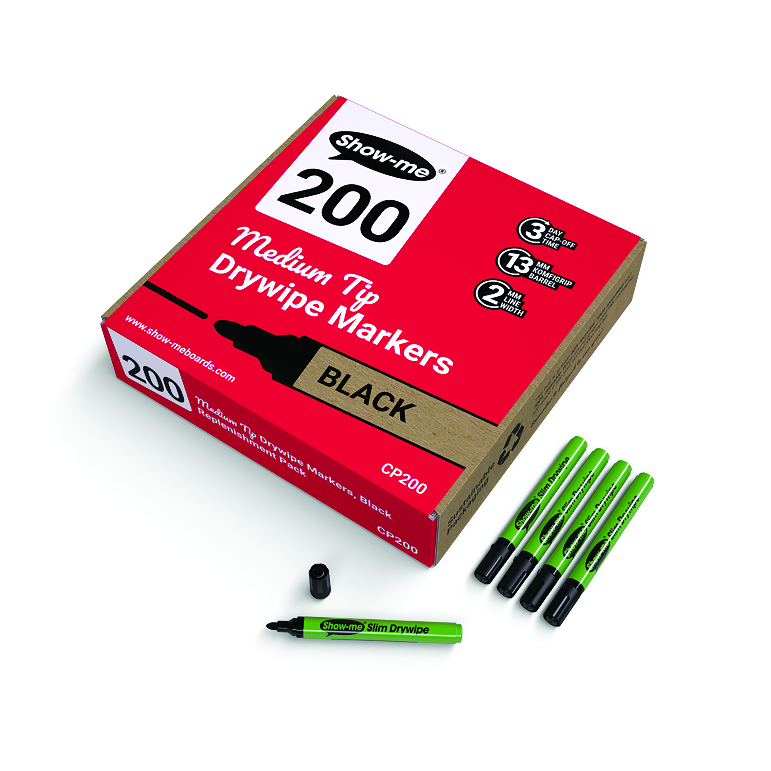 Show-me+Drywipe+Marker+Medium+Tip+Slim+Barrel+Black+%28Pack+of+200%29+CP200