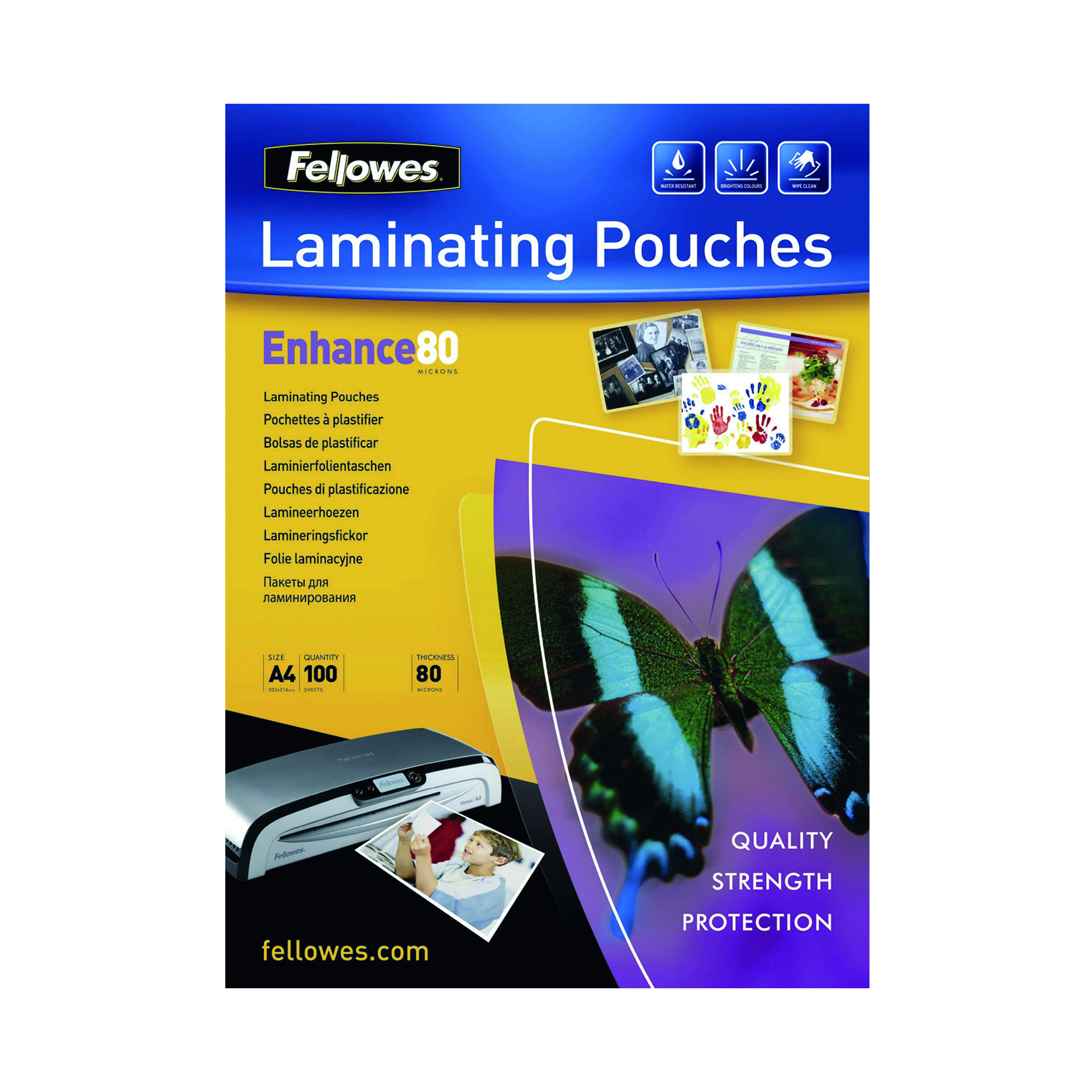 Fellowes+Enhance+Laminating+Pouch+A4+160+Micron+Total+Thickness+Matte+%28Pack+of+100%29+5452101