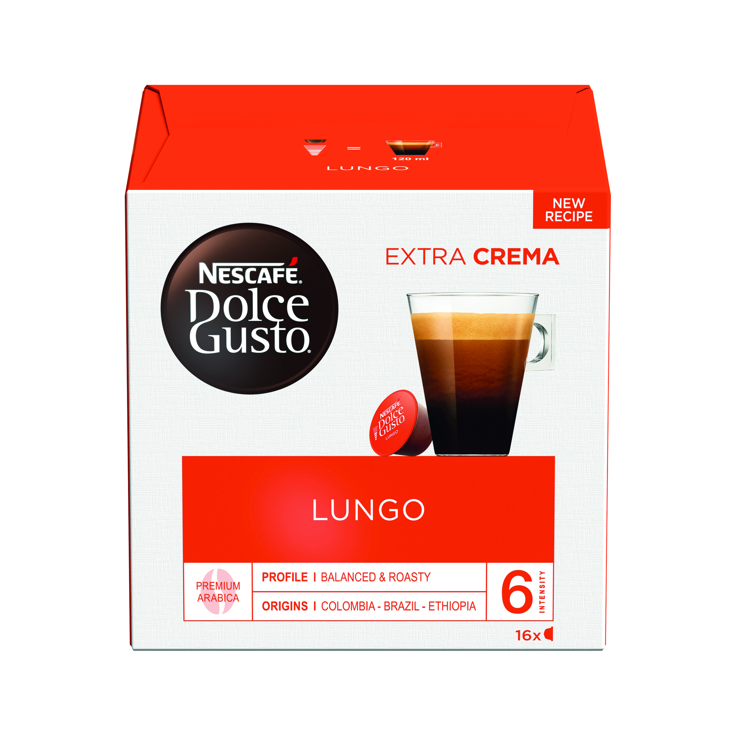 Nescafe Caffe Lungo Capsules for Dolce Gusto Machine Ref 12019900 Packed 48  (3x16 capsules=48 Drinks)