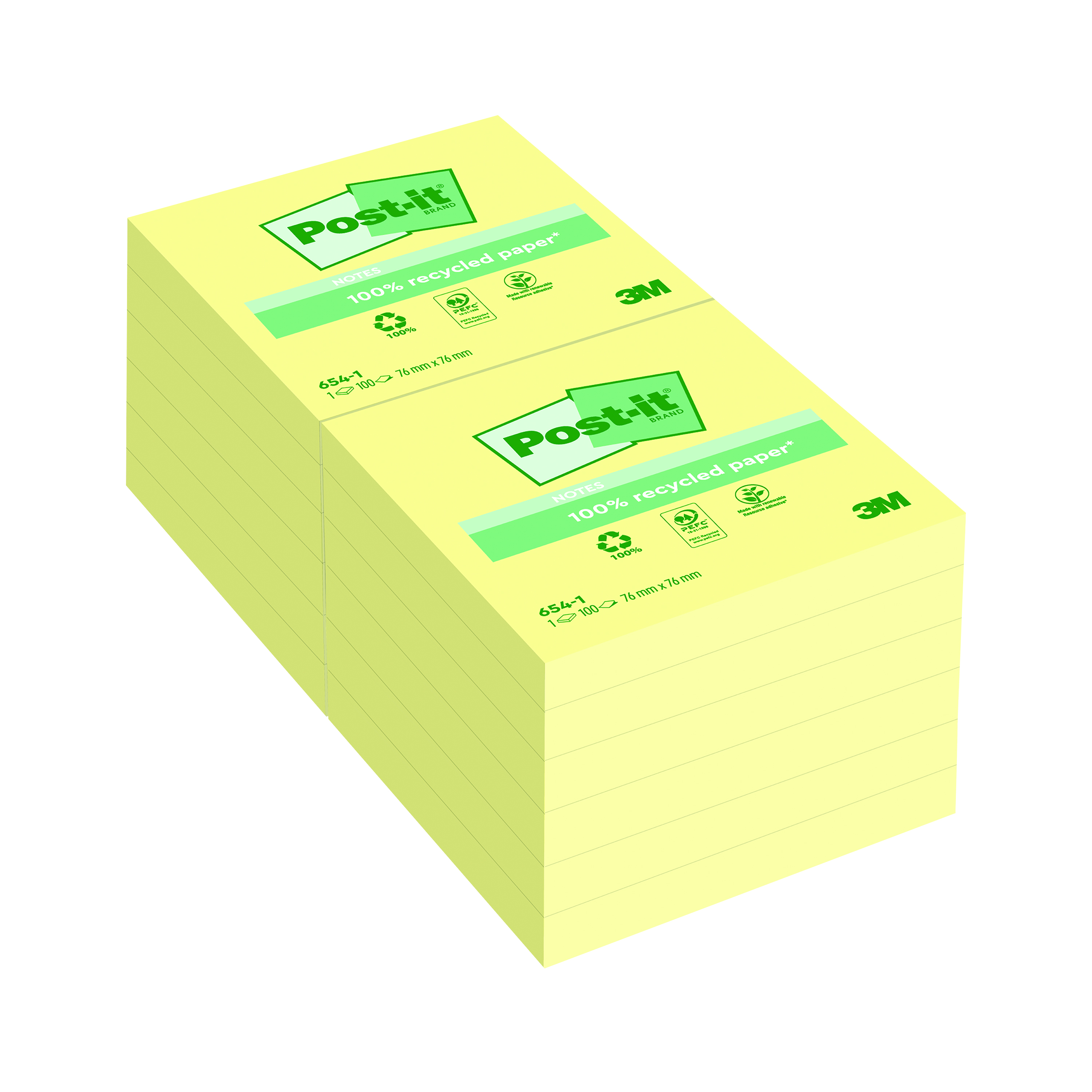 Post-it+Notes+Recycled+76x76mm+Canary+Yellow+%28Pack+of+12%29+654-1Y+%28ELWEX2%29
