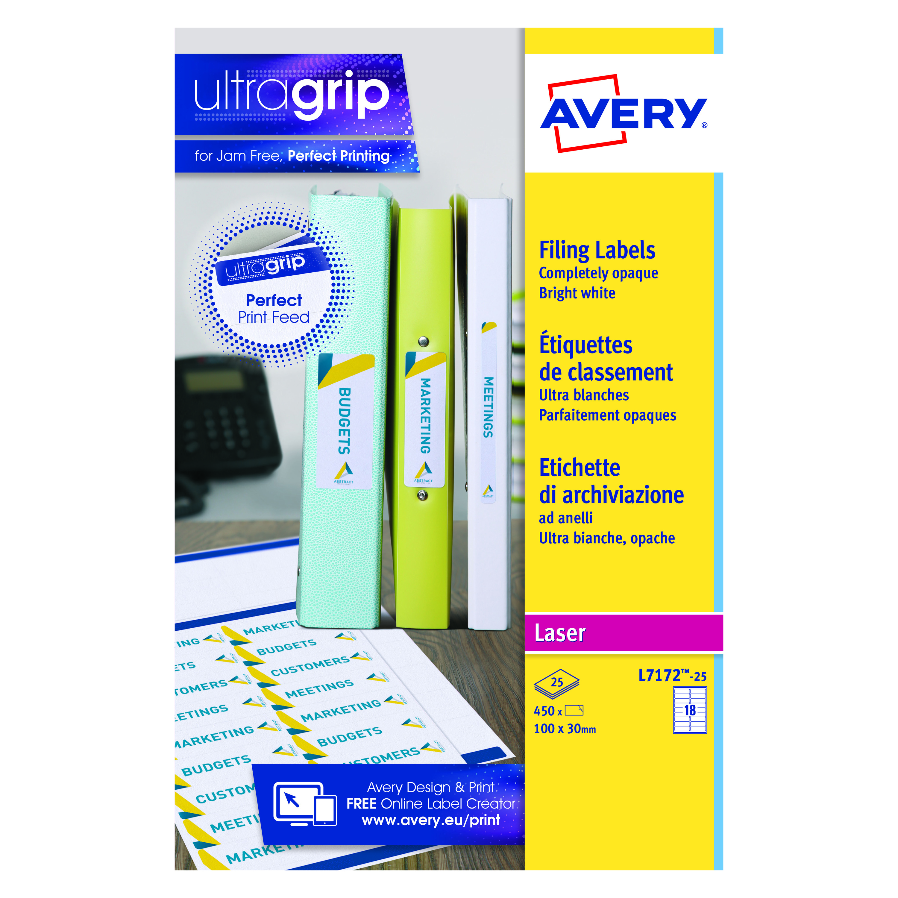 Avery+Laser+Ring+Binder+Label+100mmx30mm+18+Per+Sheet+White+%28Pack+of+450%29+L7172-25