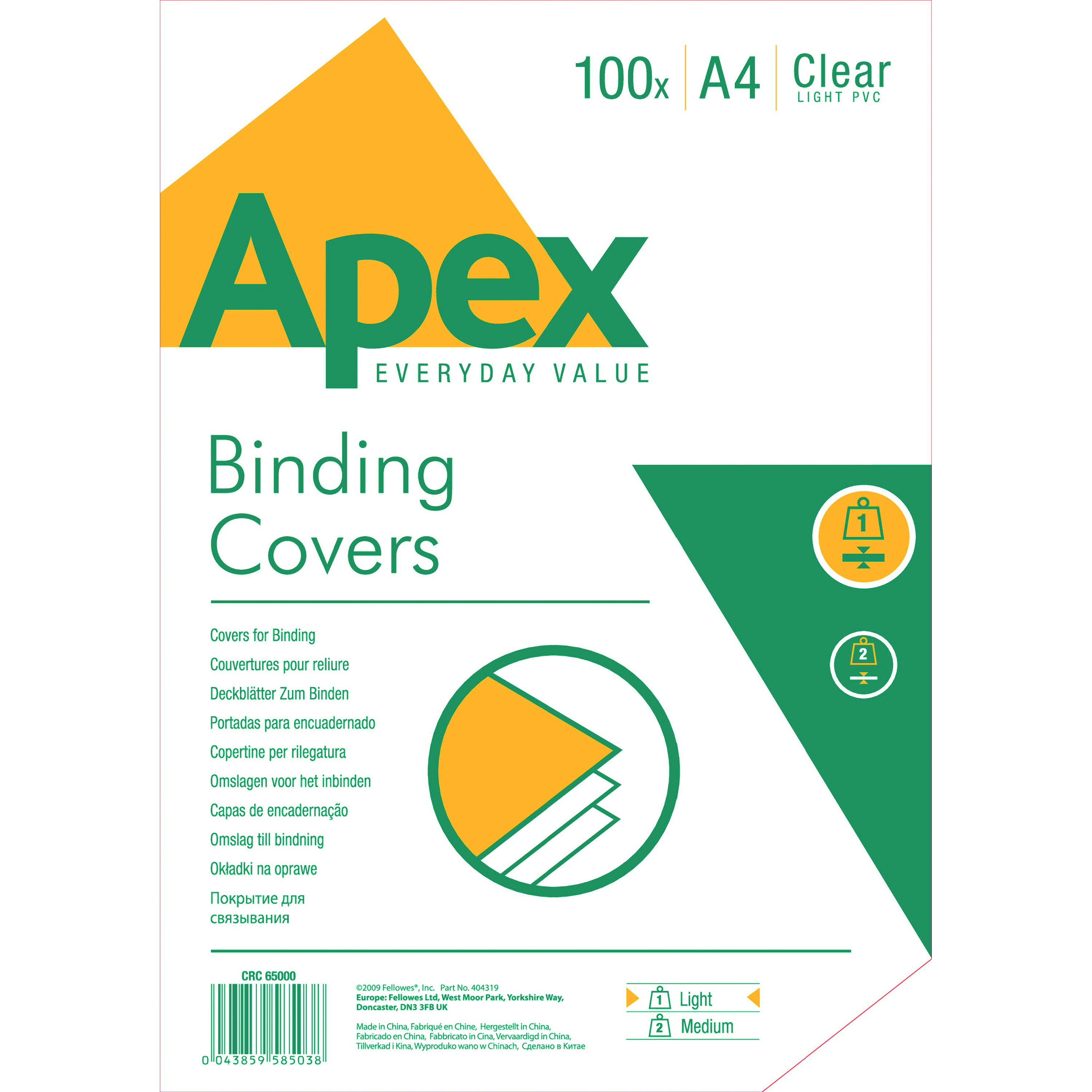Fellowes+Apex+A4+Lightweight+PVC+Covers+Clear+%28Pack+of+100%29+6500001