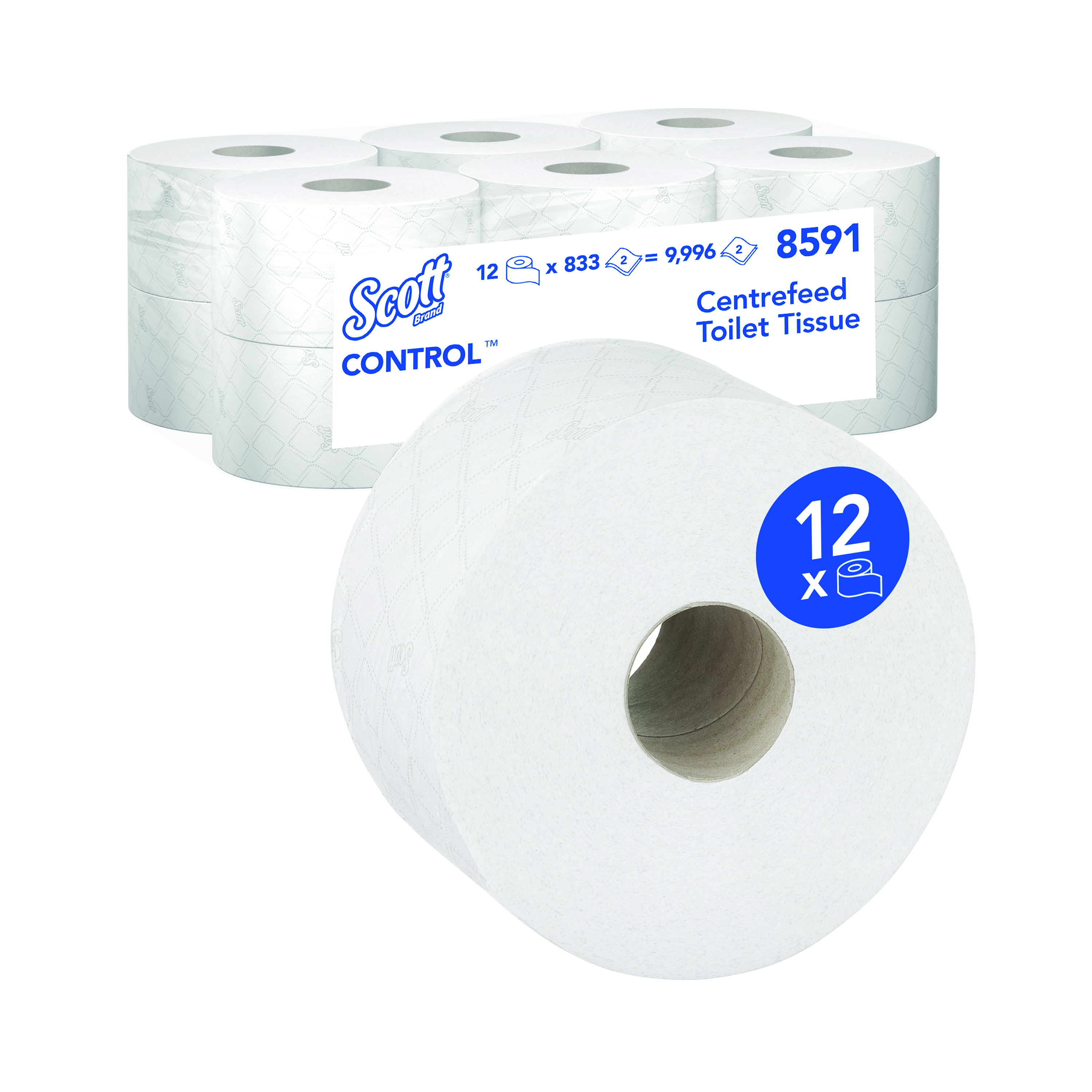 Scott+Control+Toilet+Tissue+Centrefeed+Roll+2-Ply+833+Sheets+%28Pack+of+12%29+8591