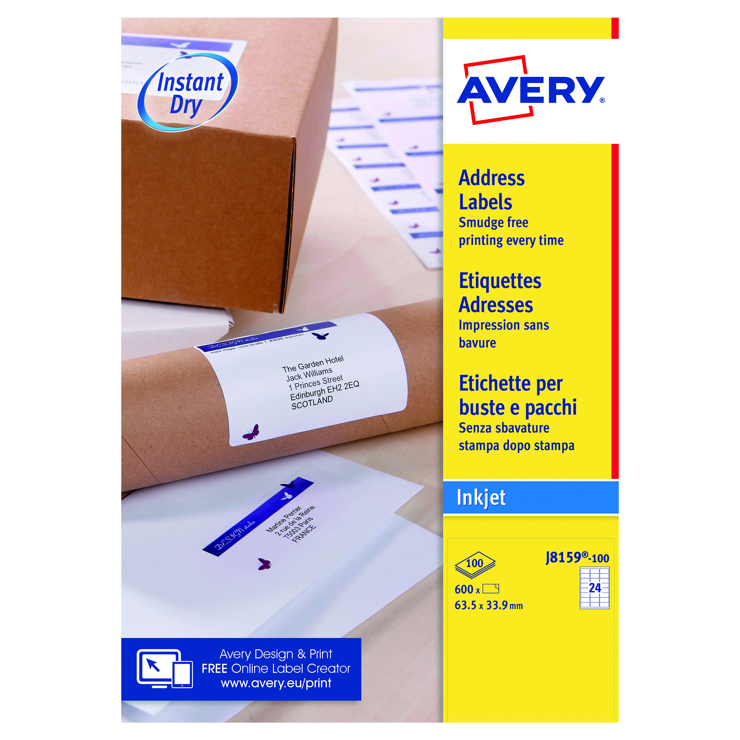 Avery+Inkjet+Address+Labels+QuickDRY+63.5x33.9mm+24+Per+Sheet+White+%28Pack+of+2400%29+J8159-100
