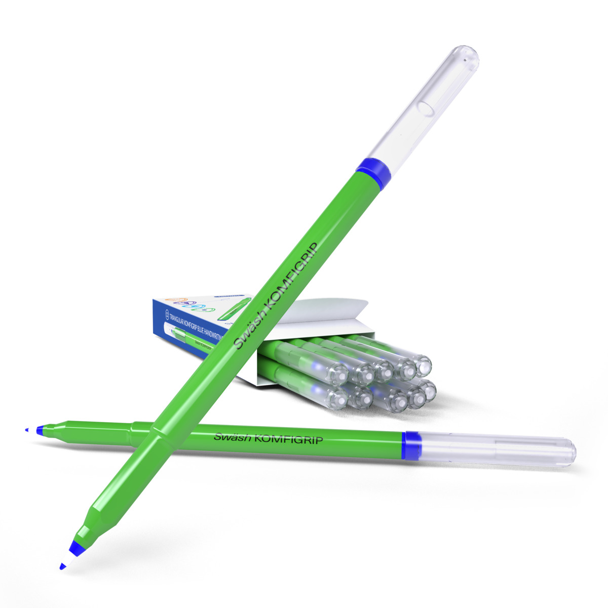 Swash+KOMFIGRIP+Handwriting+Pen+Blue+%28Pack+of+12%29+THW12BU