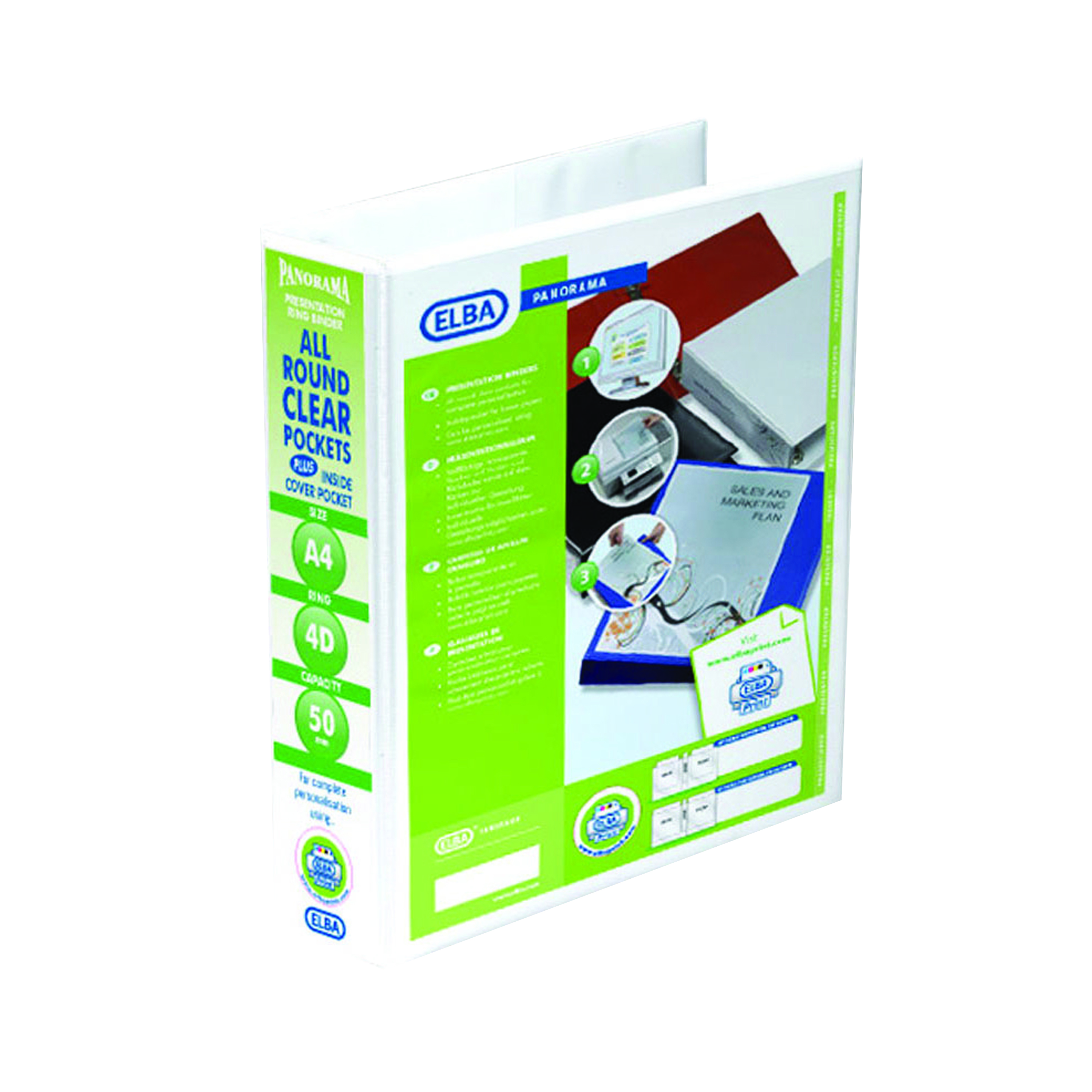 Elba+Panorama+50mm+4+D-Ring+Presentation+Binder+A4+White+400001309