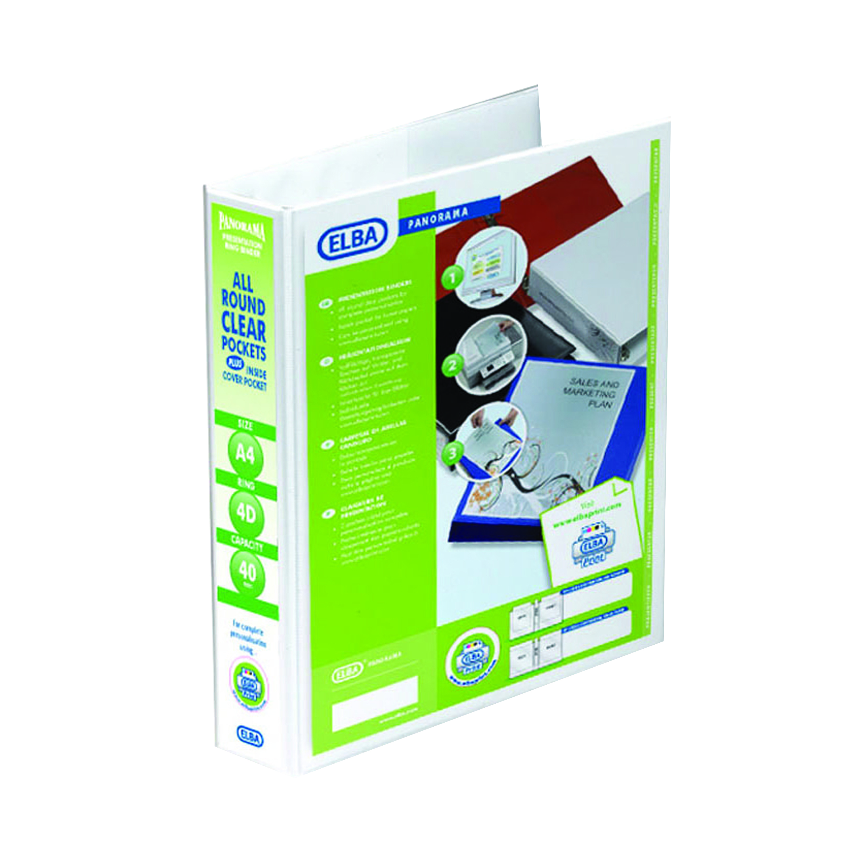 Elba+Panorama+40mm+4+D-Ring+Presentation+Binder+A4+White+400008419