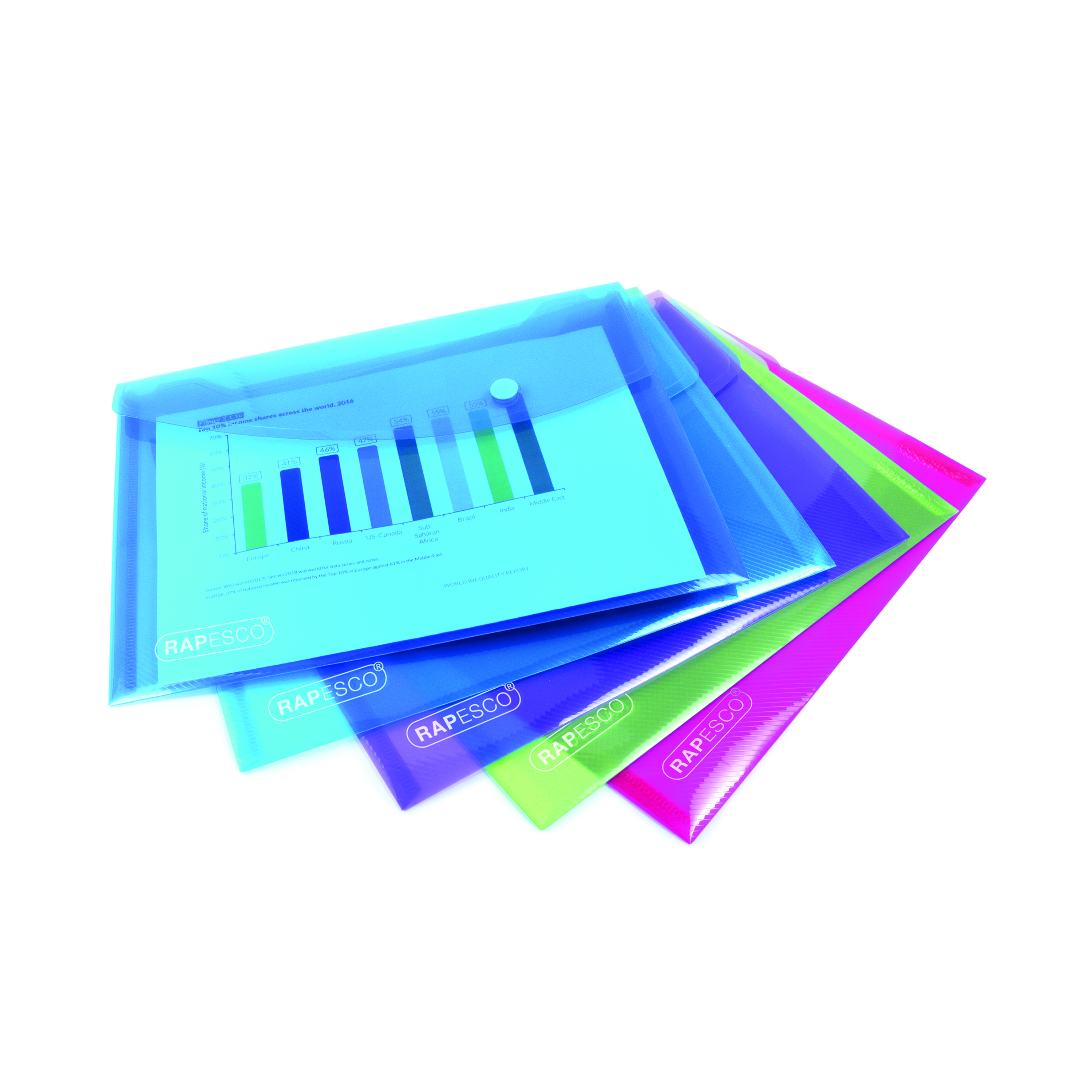 Rapesco+Eco+Recycled+Popper+Wallet+A5+Assorted+Bright+Transparent+%28Pack+of+5%29+0689
