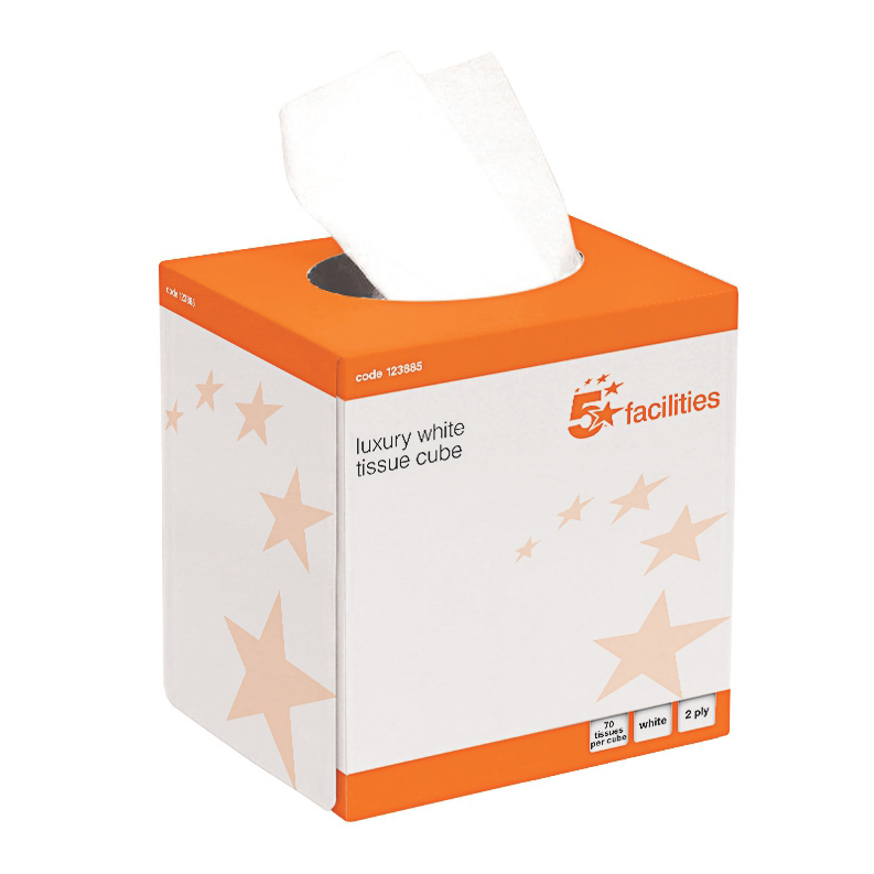5+Star+Luxury+Facial+Tissues+Cube+2-Ply+70+Sheets+White+%28Pack+of+24%29