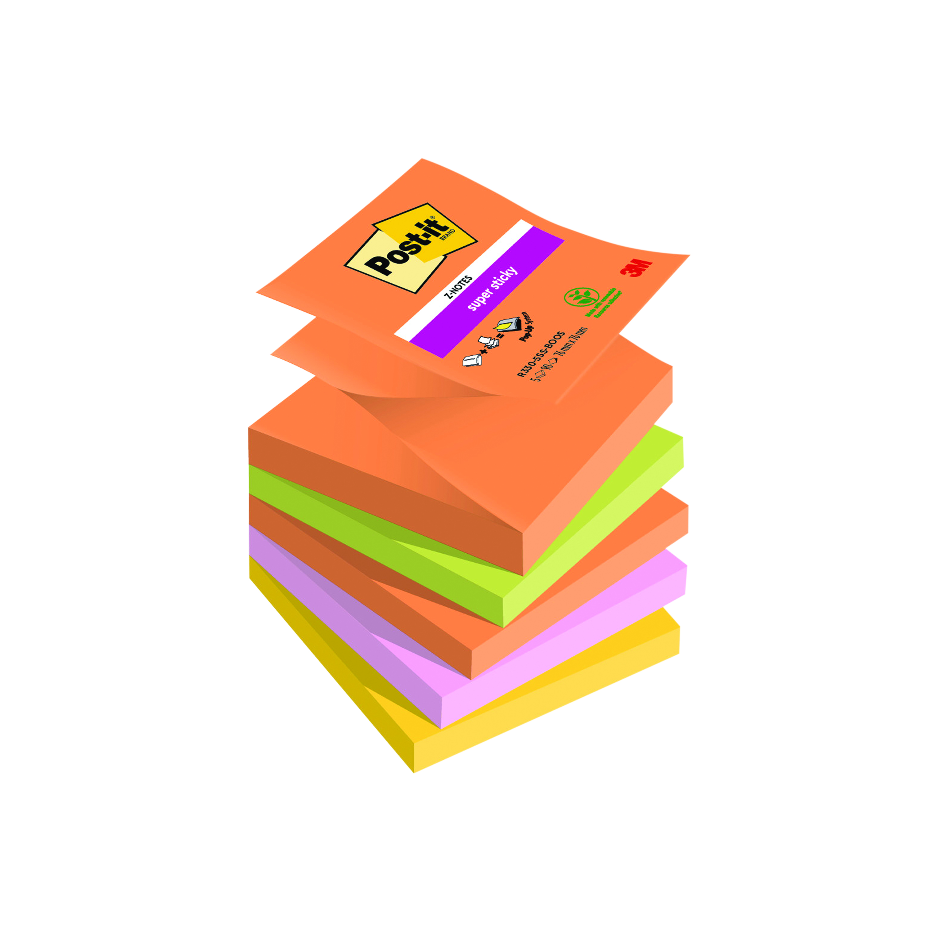 Post-it+Super+Sticky+Z-Notes+Boost+Colour+76x76mm+90+%28Pack+of+5%29+7100258789
