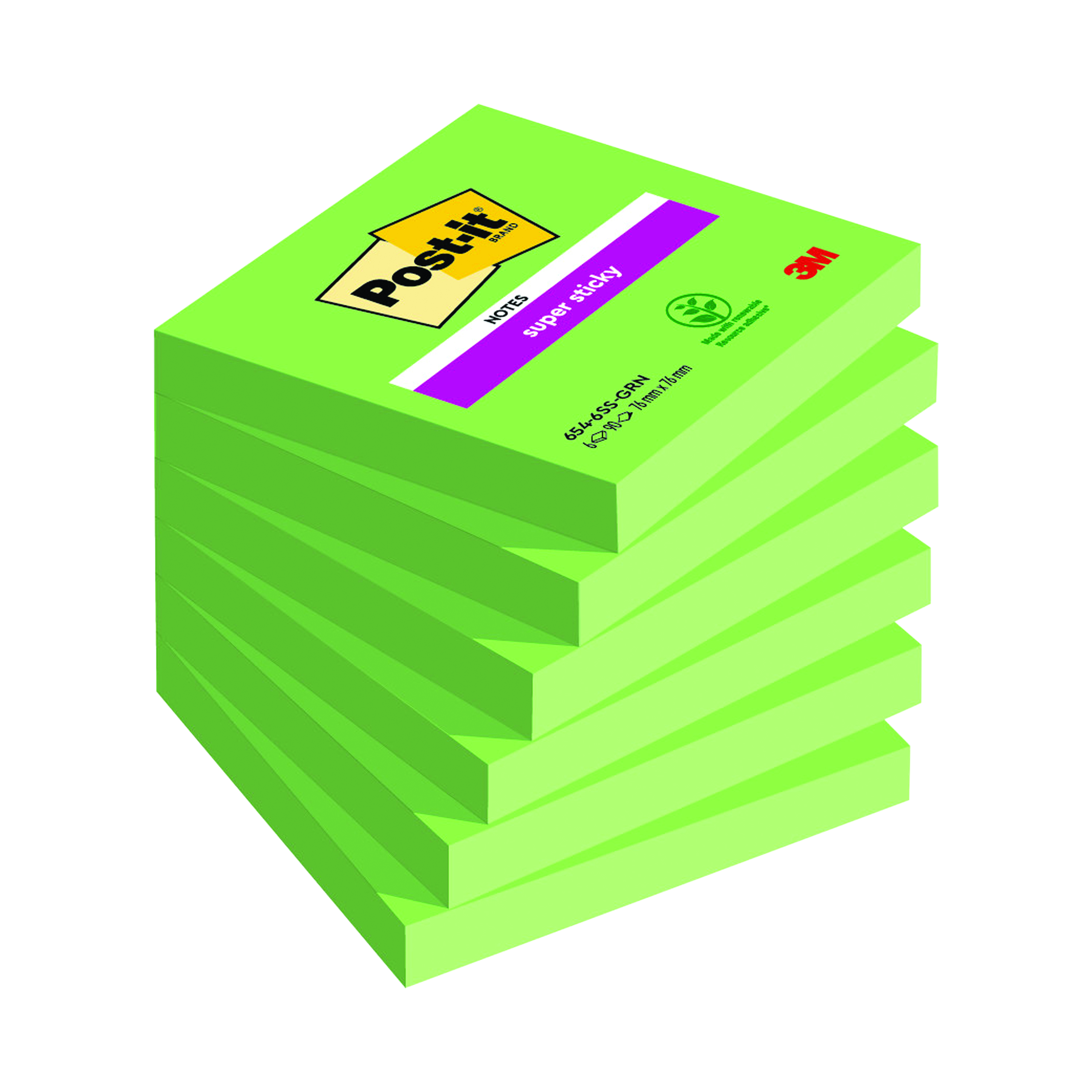 Post-it+Super+Sticky+Notes+76x76mm+90+Sheets+Green+%28Pack+of+6%29+654-6SS-GRN