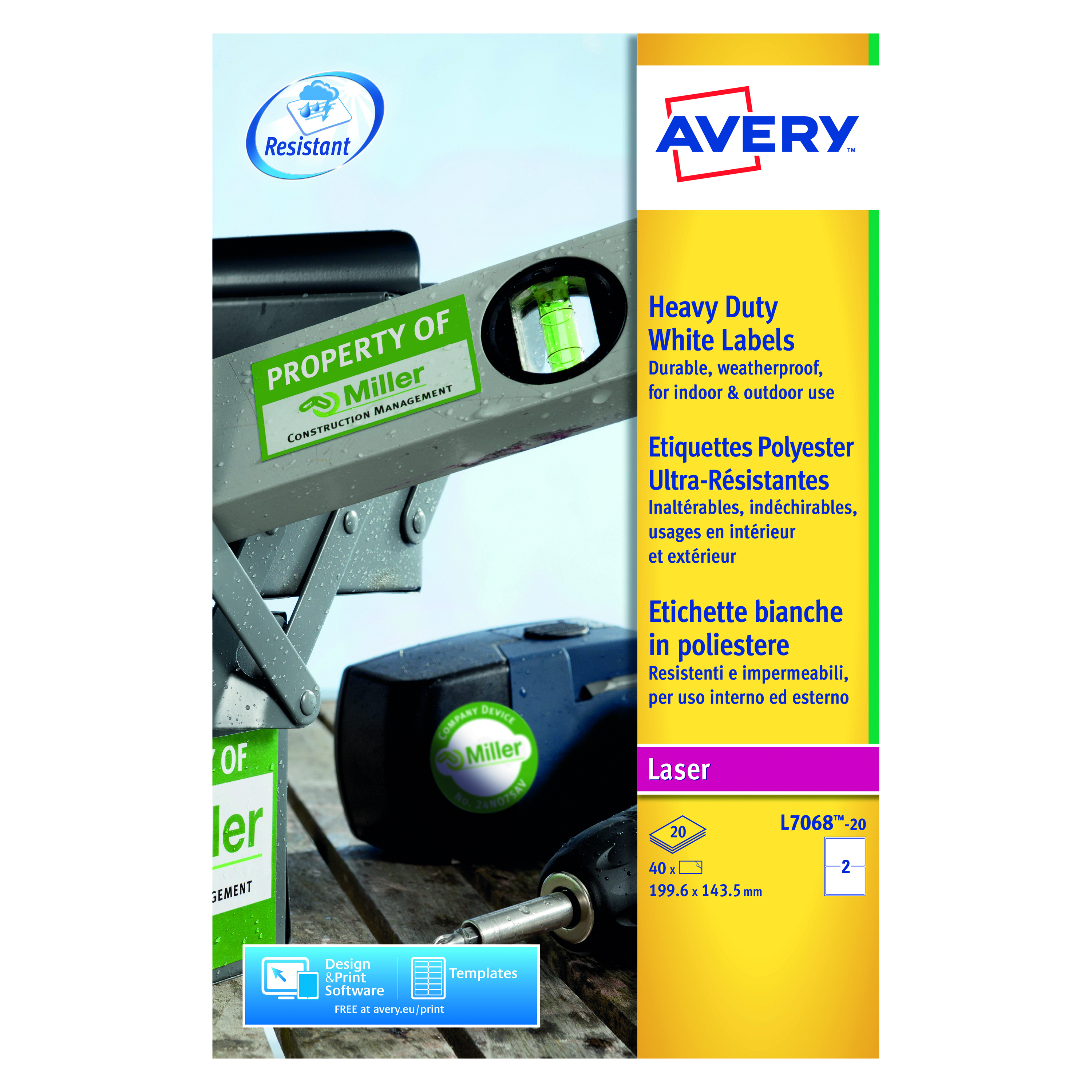 Avery+Laser+Label+Heavy+Duty+2+Per+Sheet+White+%28Pack+of+40%29+L7068-20