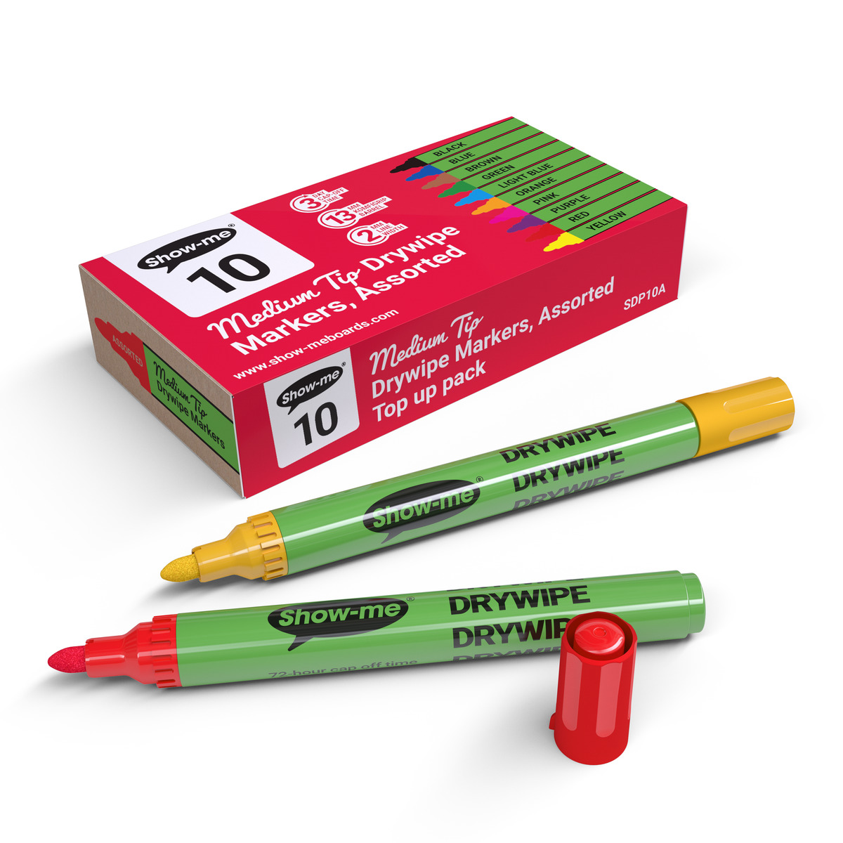Show-me+Drywipe+Marker+Medium+Tip+Assorted+%28Pack+of+10%29+SDP10A