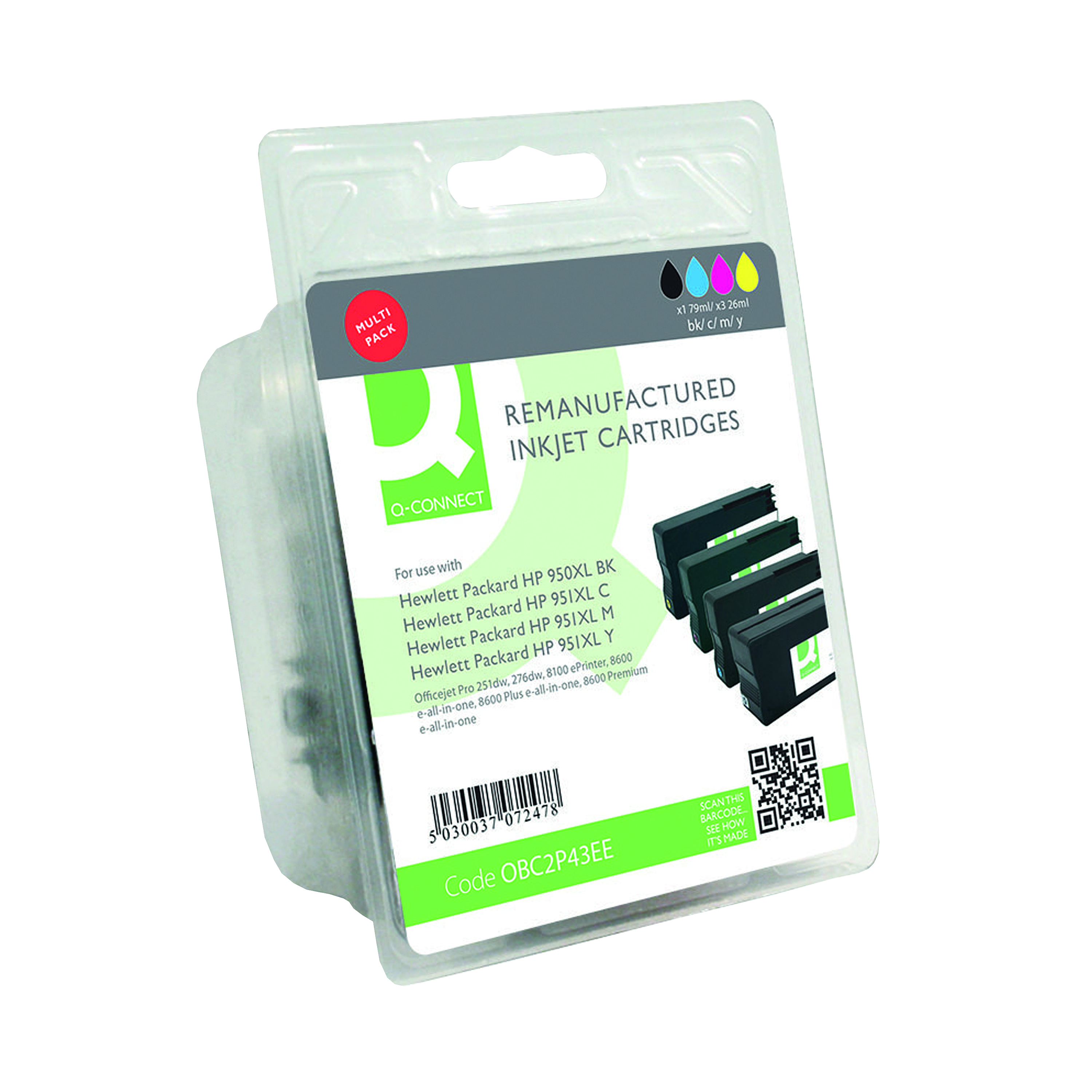 Q-Connect+Remanufactured+Inkjet+Cart+CMYK+For+HP+C2P43AE+C2P43AE-COMP