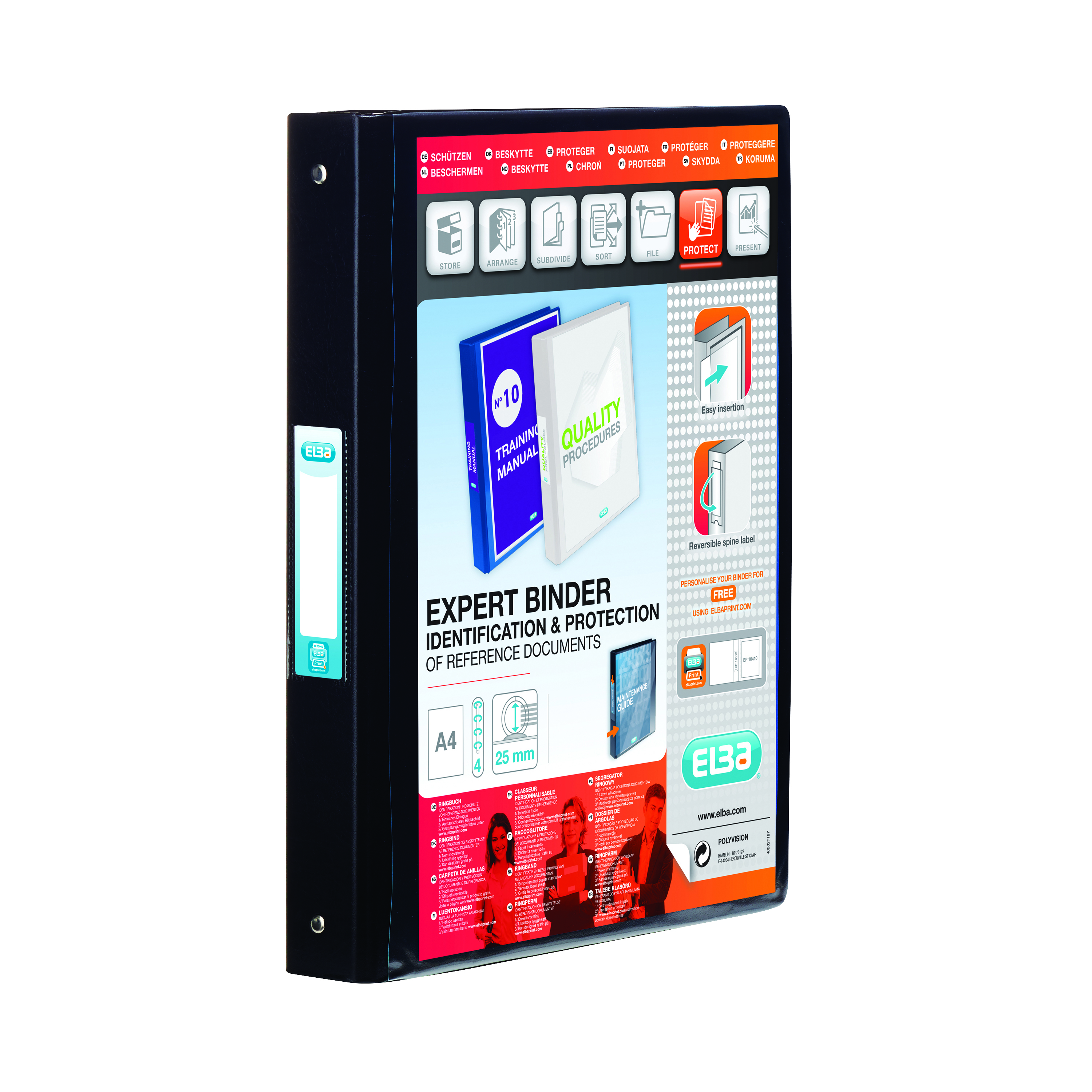 Elba+Vision+25mm+4+O-Ring+Binder+PP+A4+Black+100080881