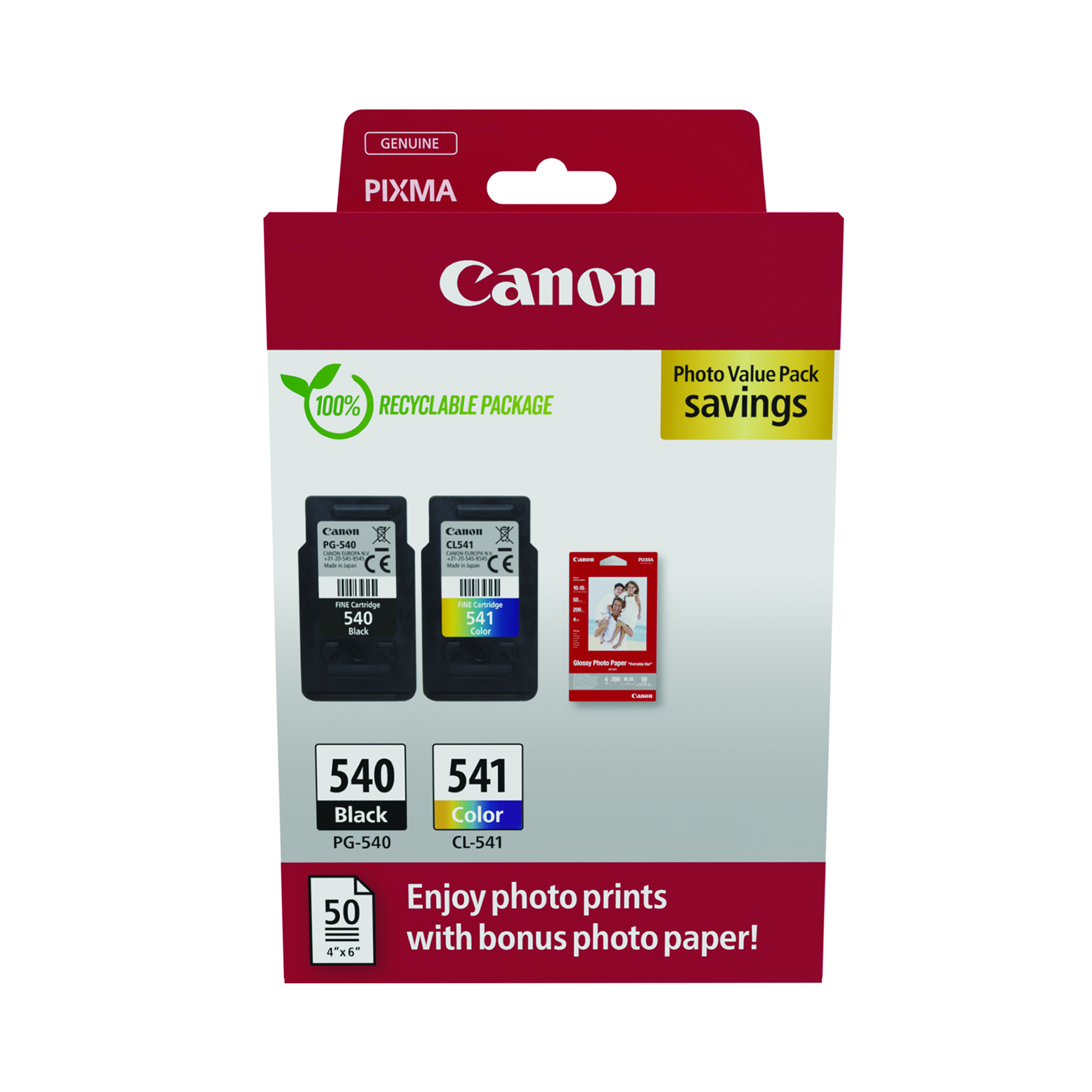 Canon+PG-540%2FCL-541+Ink+Cartridges+K%2FCMY+%2B+4+x+6+in+Photo+Paper+Value+Pack+5225B013