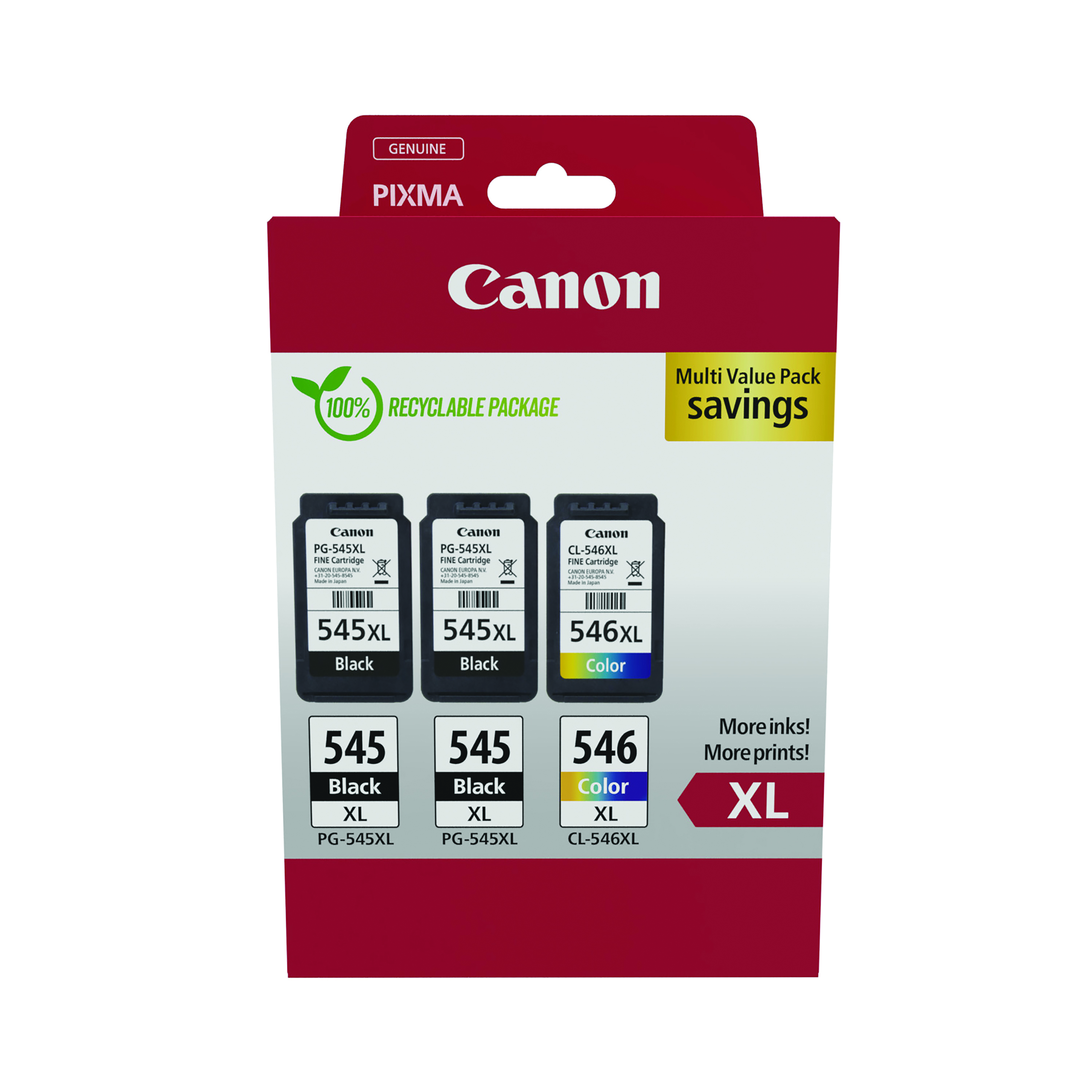 Canon+PG-545XL+x+2%2FCL-546XL+Ink+Cartridges+High+Yield+K%2FCMY+Multipack+8286B013