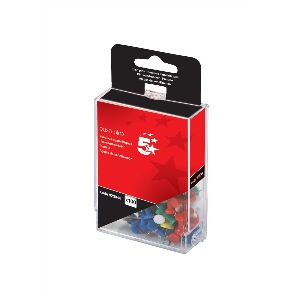5+Star+Office+Push+Pins+7mm+Head+Assorted+Opaque+%28Pack+of+100%29