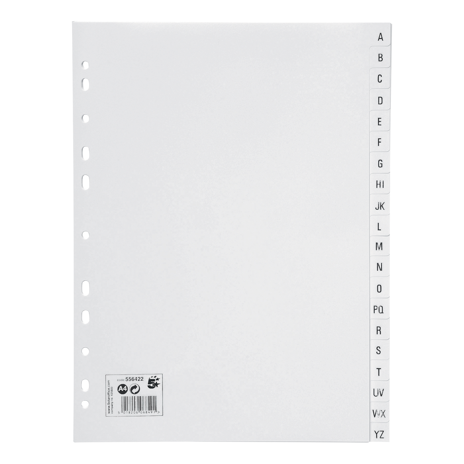 5+Star+Office+Index+A-Z+20-Part+Polypropylene+Multipunched+Reinforced+Holes+130+Micron+A4+White
