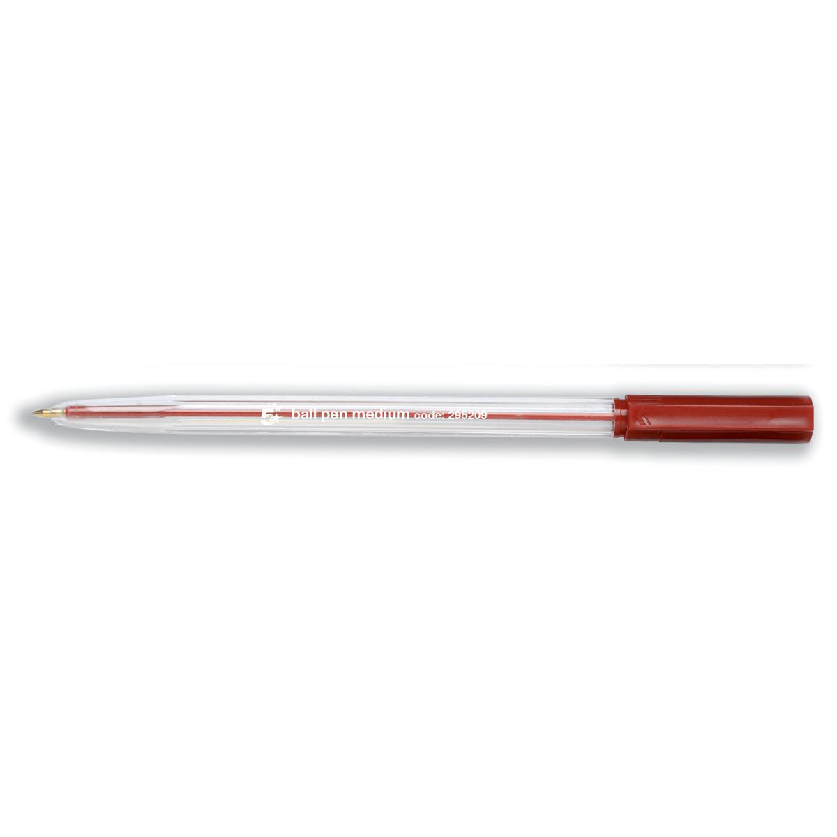 5+Star+Office+Ball+Pen+Clear+Barrel+Medium+1.0mm+Tip+0.7mm+Line+Red+%28Pack+of+50%29