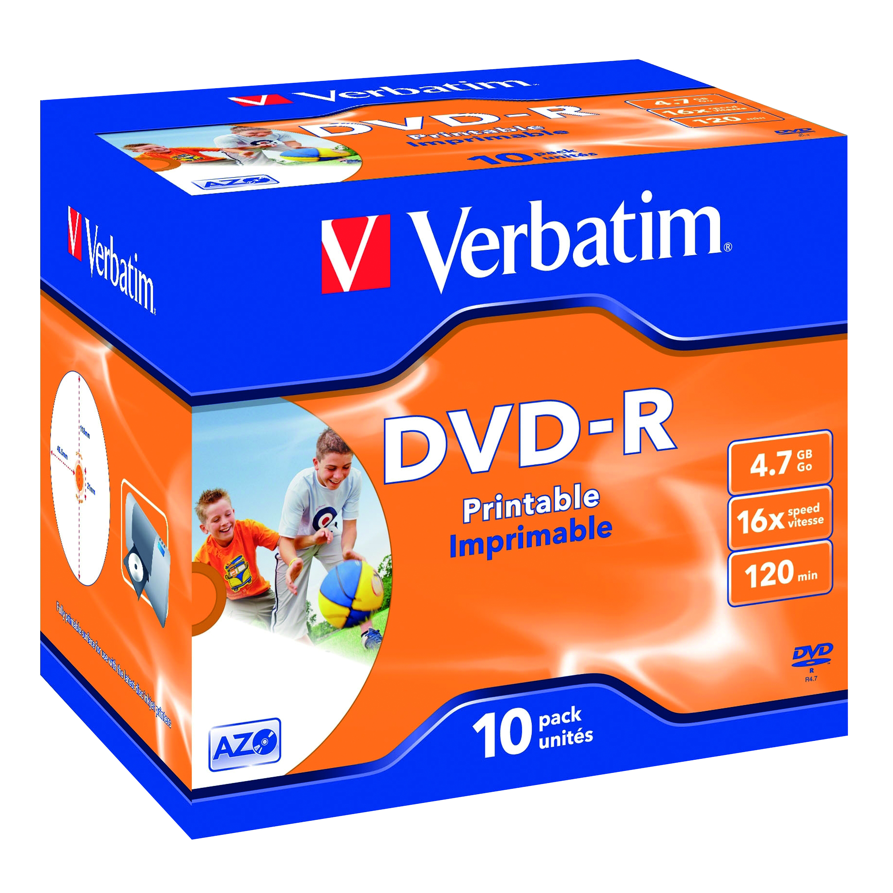 Verbatim+DVD-R+Speed+Jewel+Case+4x+4.7GB+%28Pack+of+10%29+43285