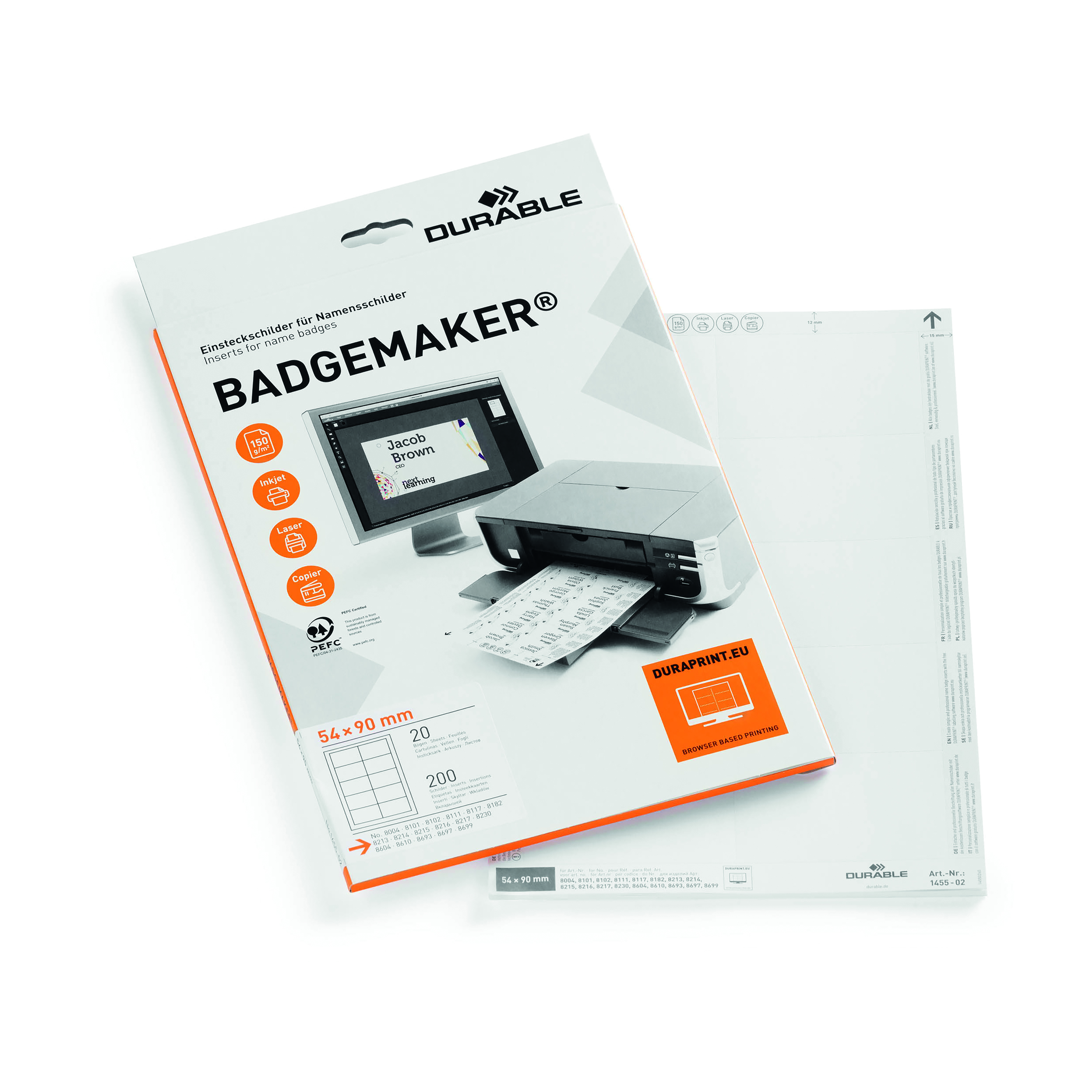 Durable+Badgemaker+Insert+Sheets+54x90mm+%28Pack+of+200%29+1455%2F02