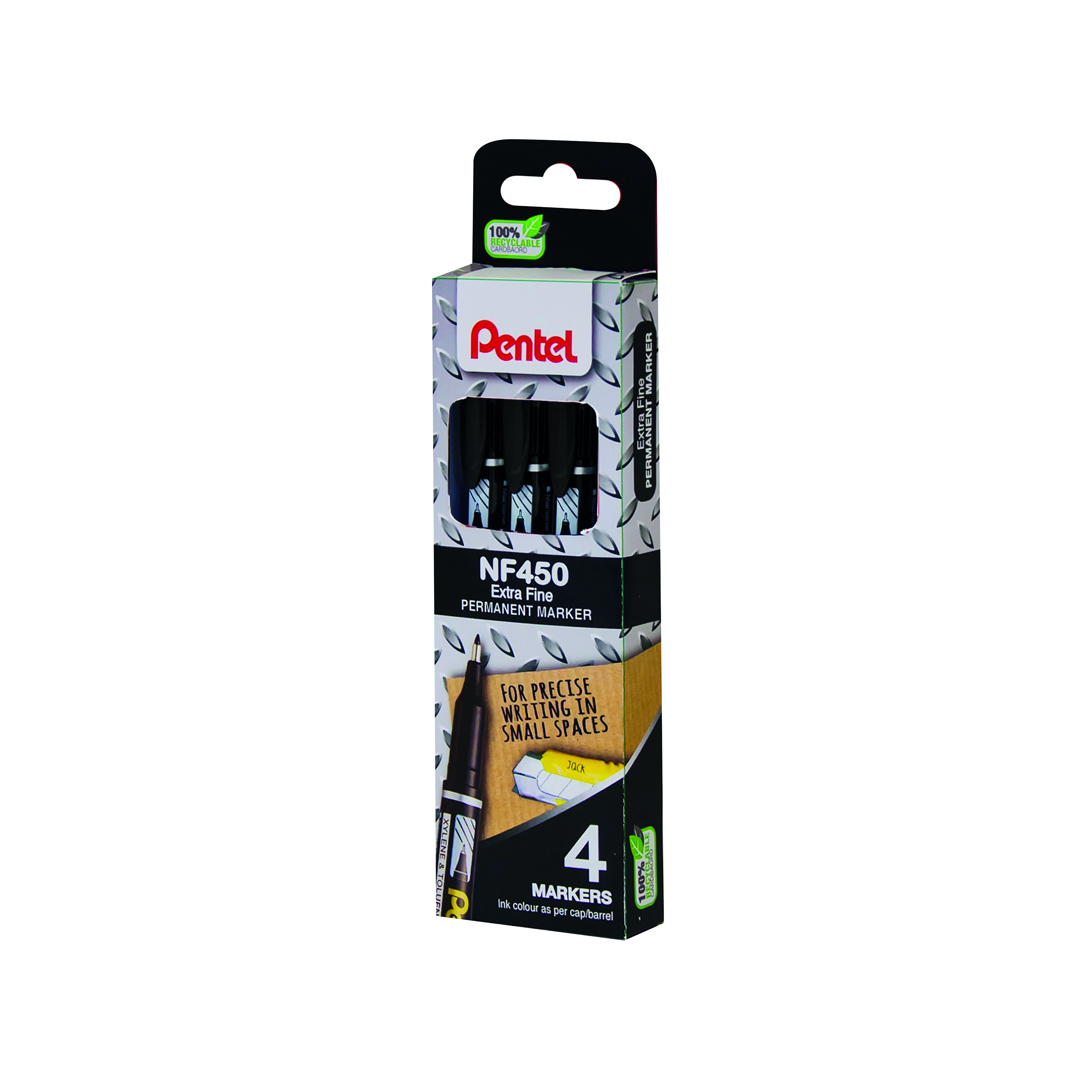 Pentel+Permanent+Marker+Fine+Black+%28Pack+of+4%29+YNF450%2F4-A