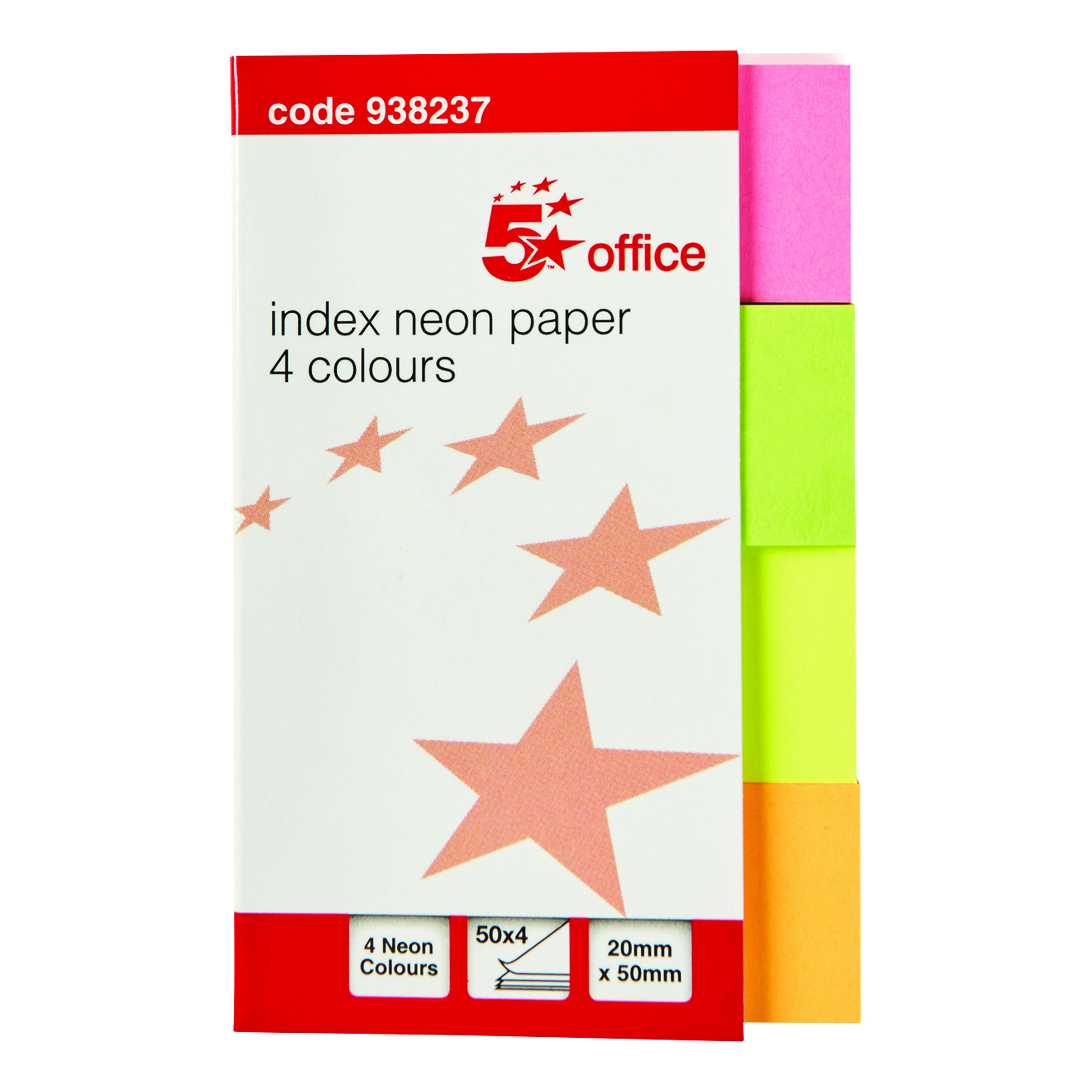 5+Star+Index+Paper+Page+Marker+Flag+20x50mm+50+Flags+per+Colour+Neon+Assorted+938237