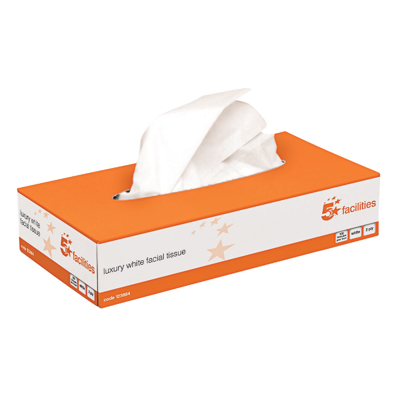5+Star+Luxury+Facial+Tissues+Box+2-Ply+100+Sheets+White+%28Pack+of+36%29