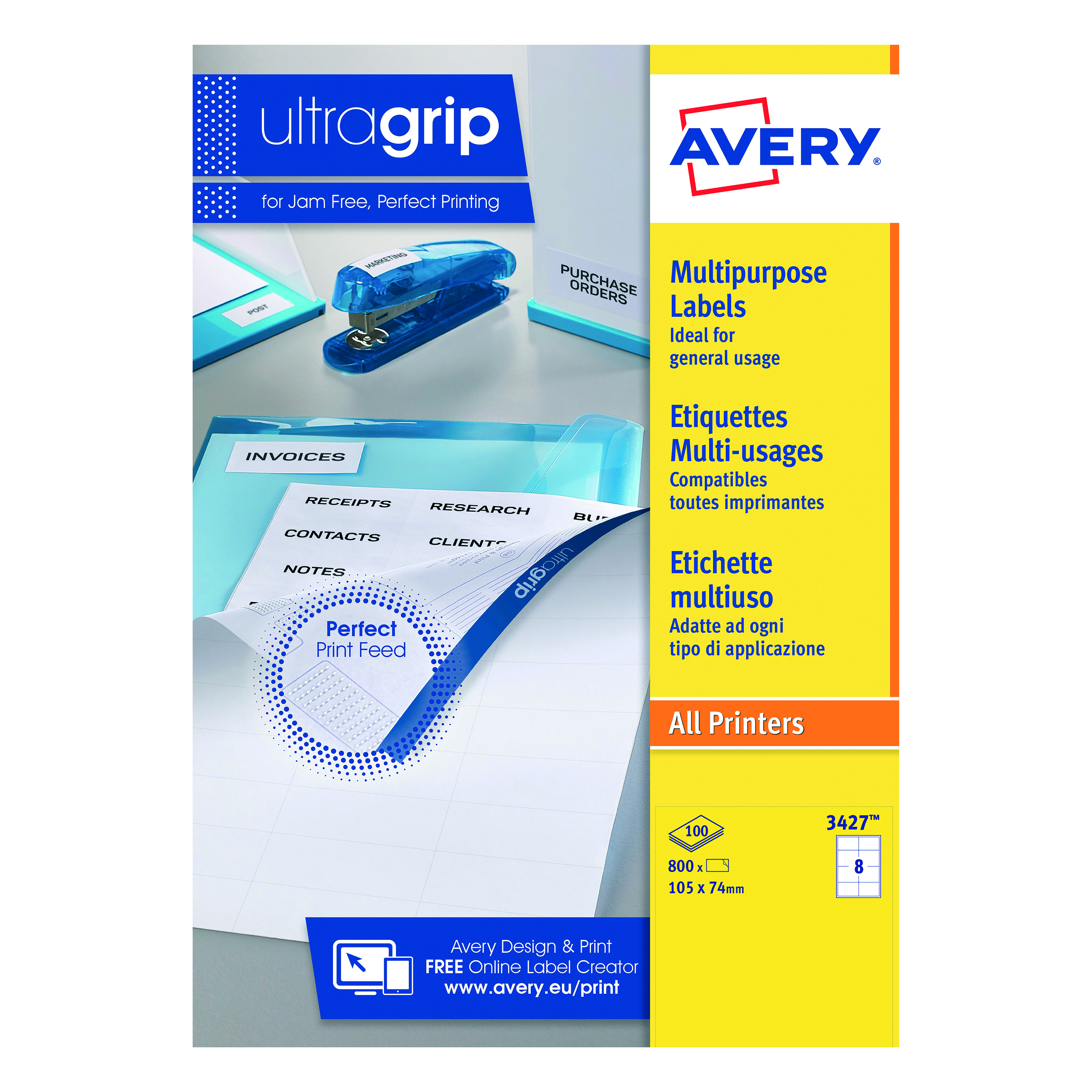 Avery+Ultragrip+Multipurpose+Labels+105x74mm+8+Per+Sheet+White+%28Pack+of+800%29+DPS08-100