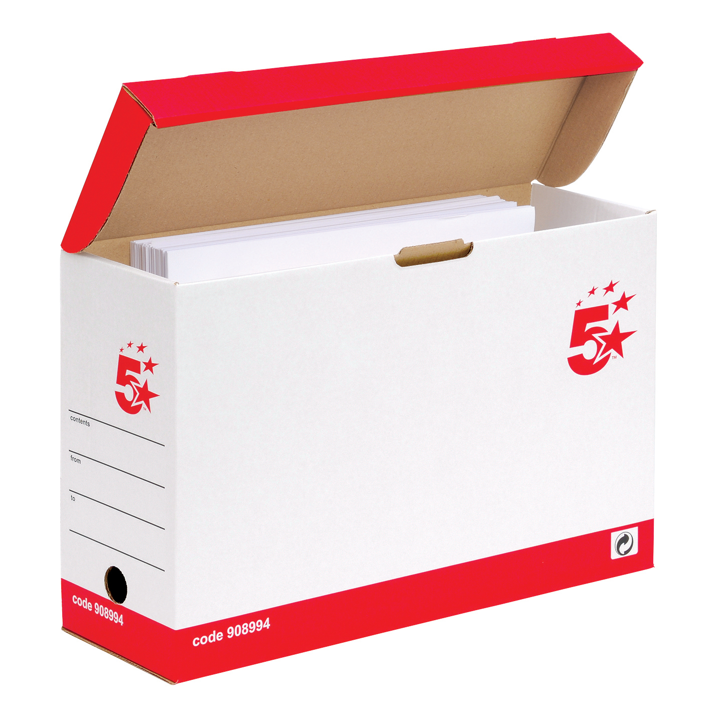 5+Star+Office+Transfer+Case+Hinged+Lid+Foolscap+Self-Assembly+133x401x257mm+Red%2FWhite+%28Pack+of+20%29