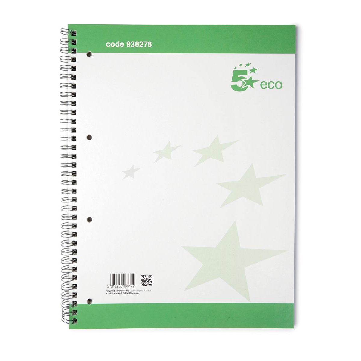 5+Star+Spiral+Pad+Ruled+Recycled+Margin+Perforated+4+Holes+100pp+A4%2B+Green%2FWhite+%28Pack+of+10%29