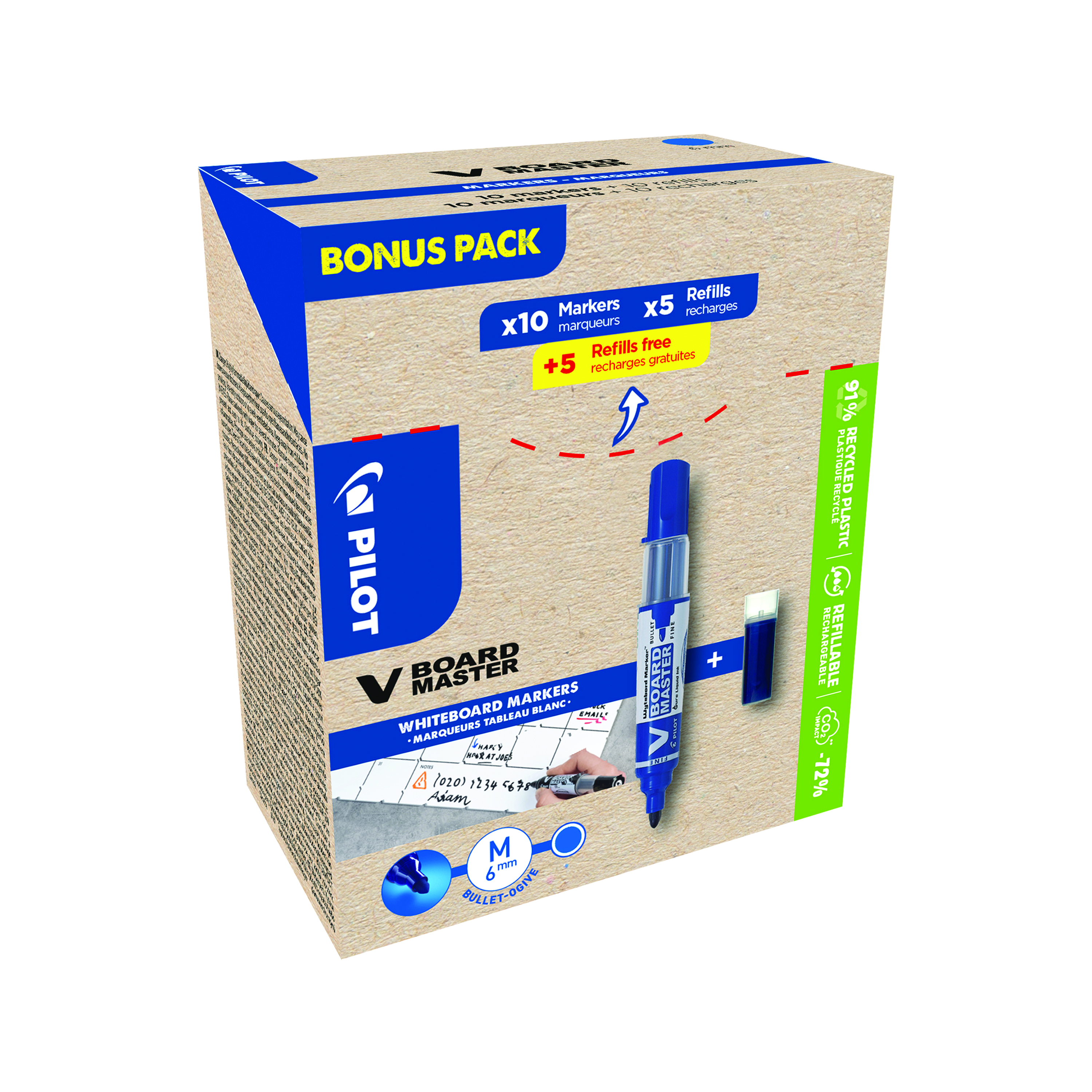 Pilot+V-Board+Master+Drywipe+10+Markers+%2B+10+Refills+Bullet+Tip+Blue+%28Pack+of+20%29+WLT556282