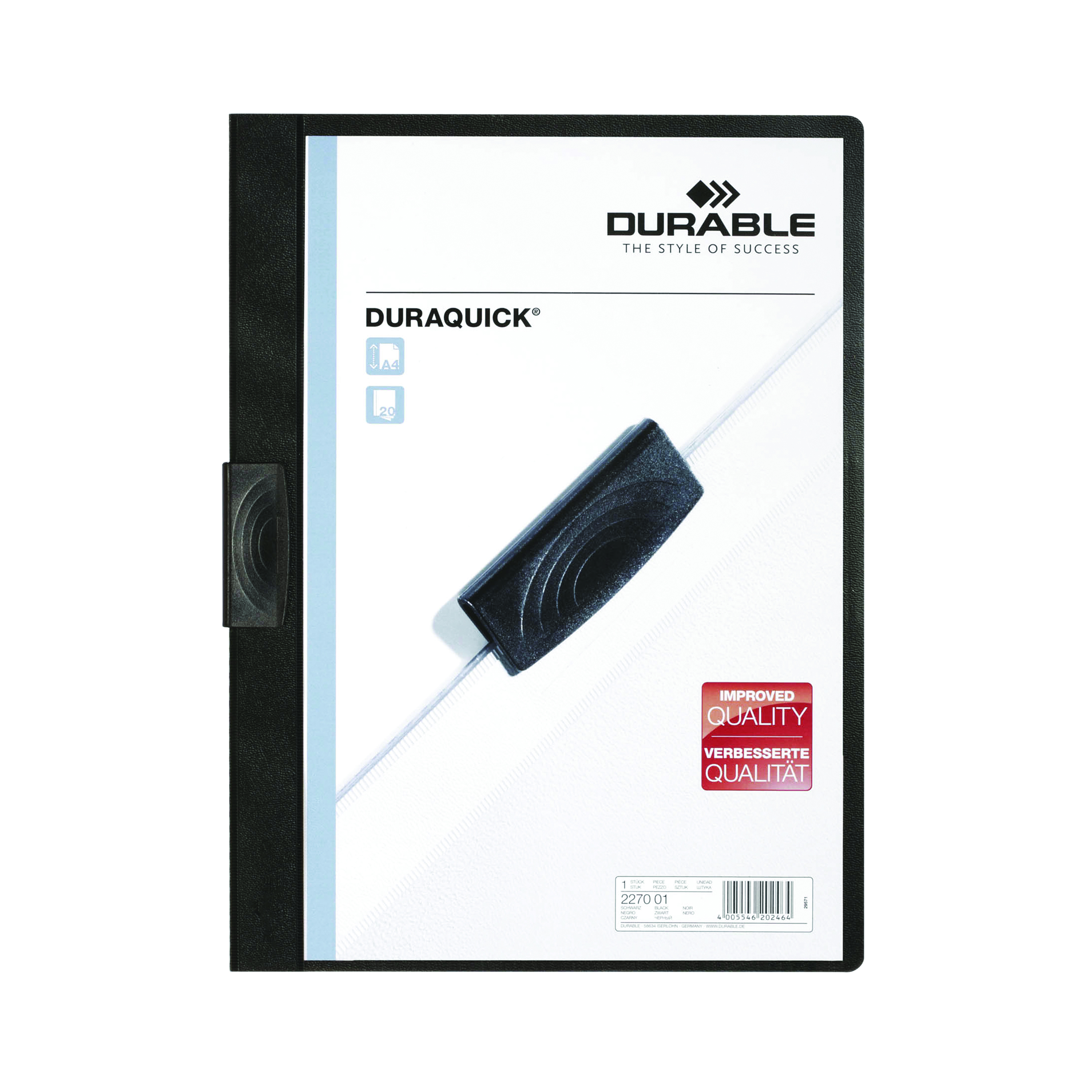 Durable+DURAQUICK+20+Clip+Folder+A4+Black+%28Pack+of+20%29+2270%2F01