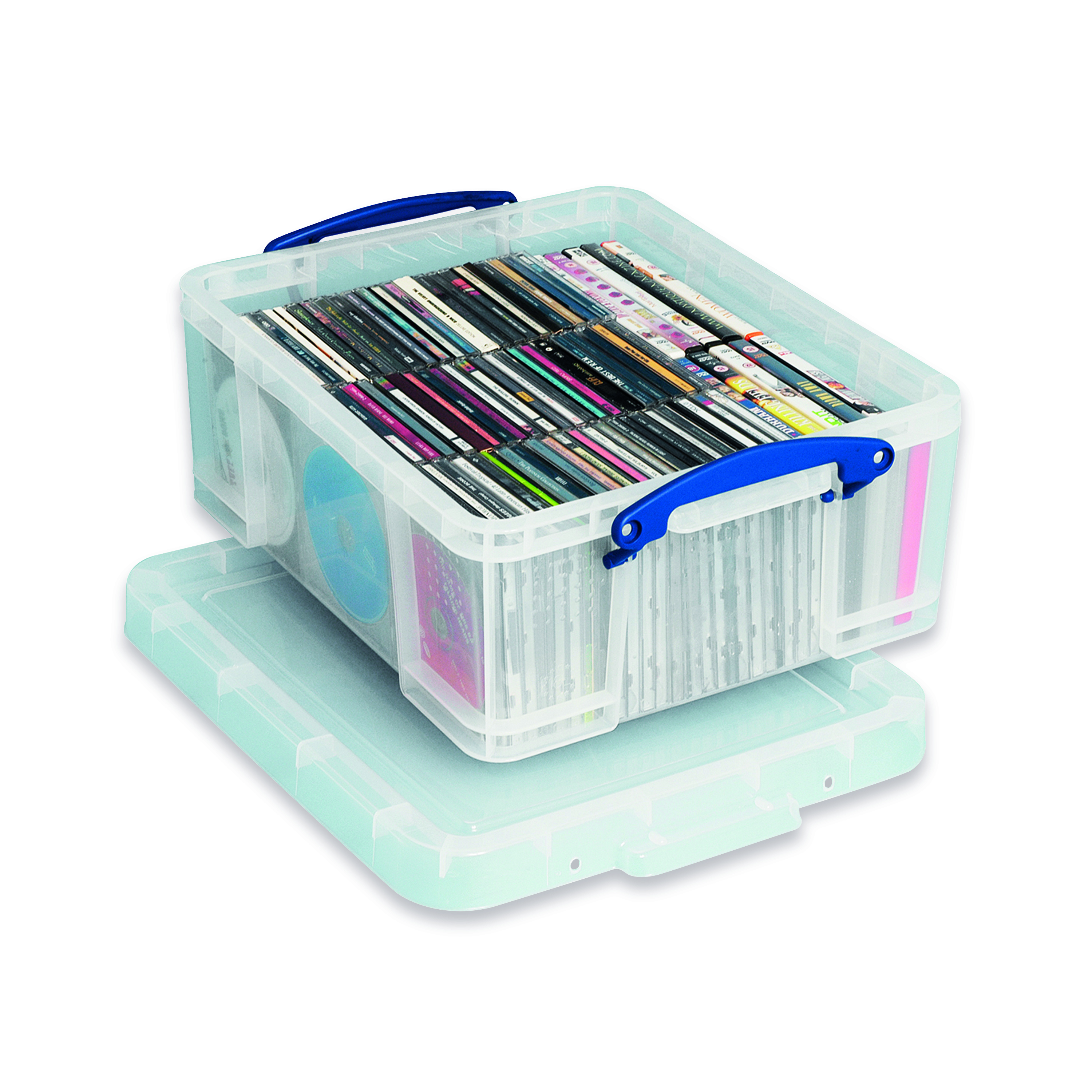 Really+Useful+18L+Plastic+Storage+Box+with+Lid+L480xW390xD200mm+CD%2FDVDs+Clear+EBCCD