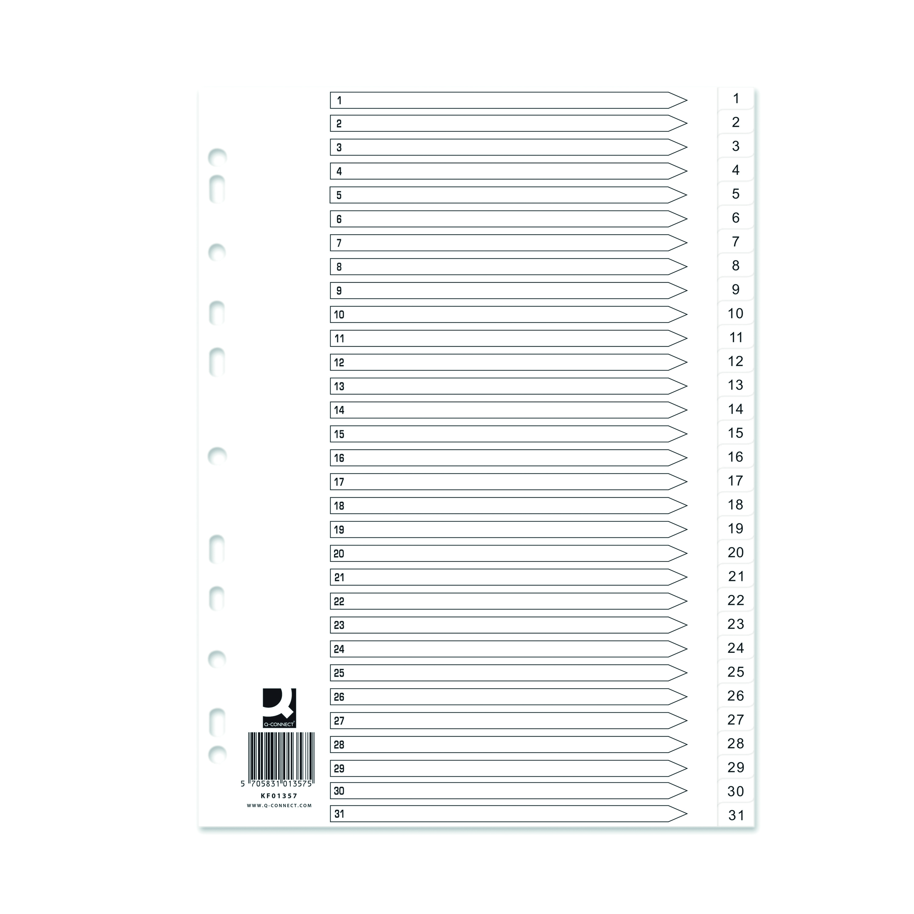 Q-Connect+Index+1-31+Polypropylene+White+%2810+Pack%29+KF01357Q