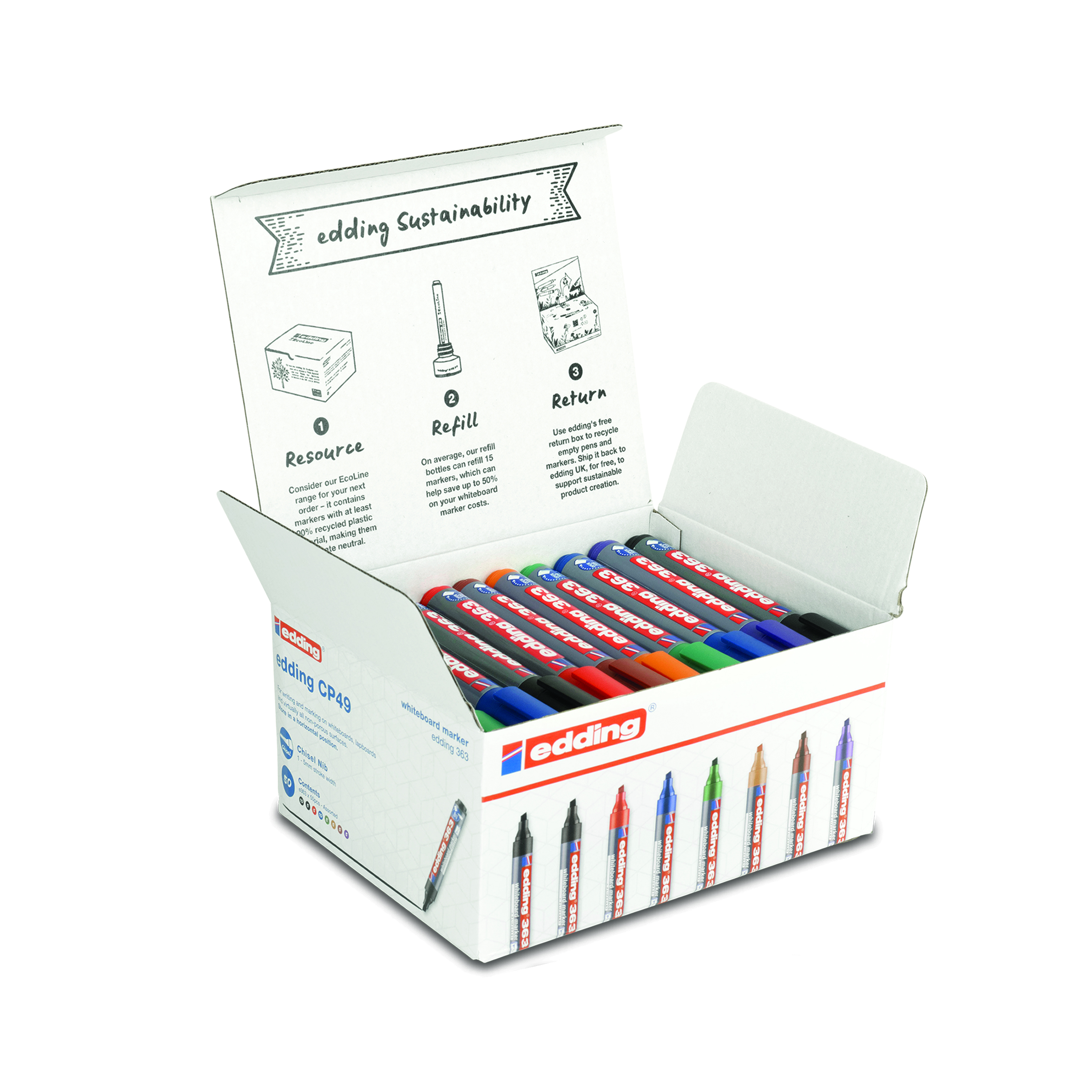 Edding+Boardmarker+363+Whiteboard+Markers+Assorted+%28Pack+of+50%29+4-CP49