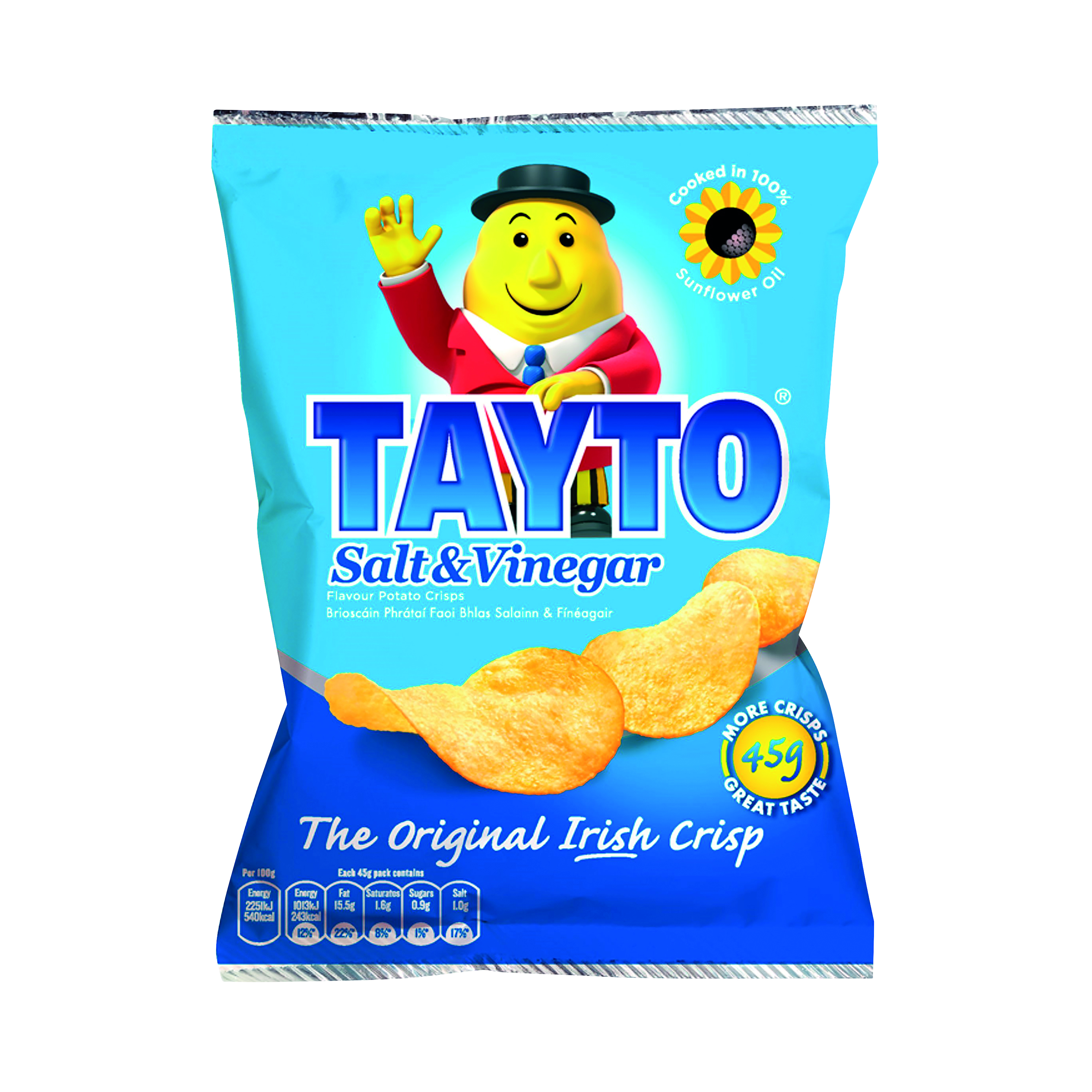 Tayto+Salt+and+Vinegar+Crisps+45g+%28Pack+of+50%29+763339