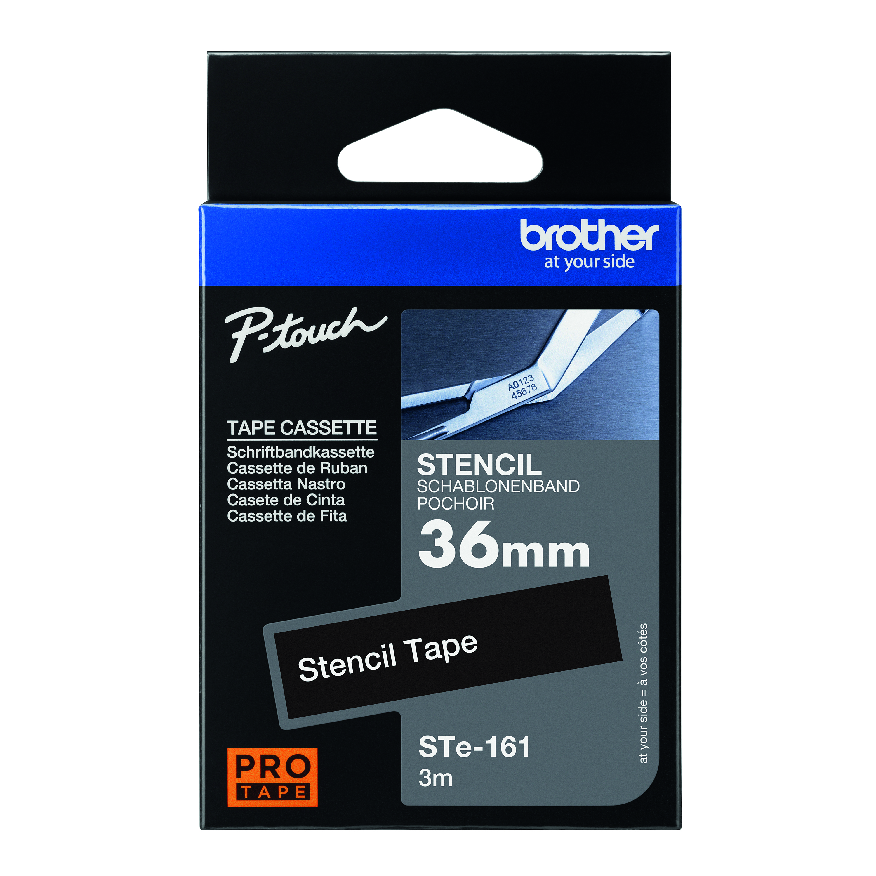 Brother+P-Touch+Stencil+Tape+Cassette+36mm+x+3m+Black+on+White+Tape+STE-161