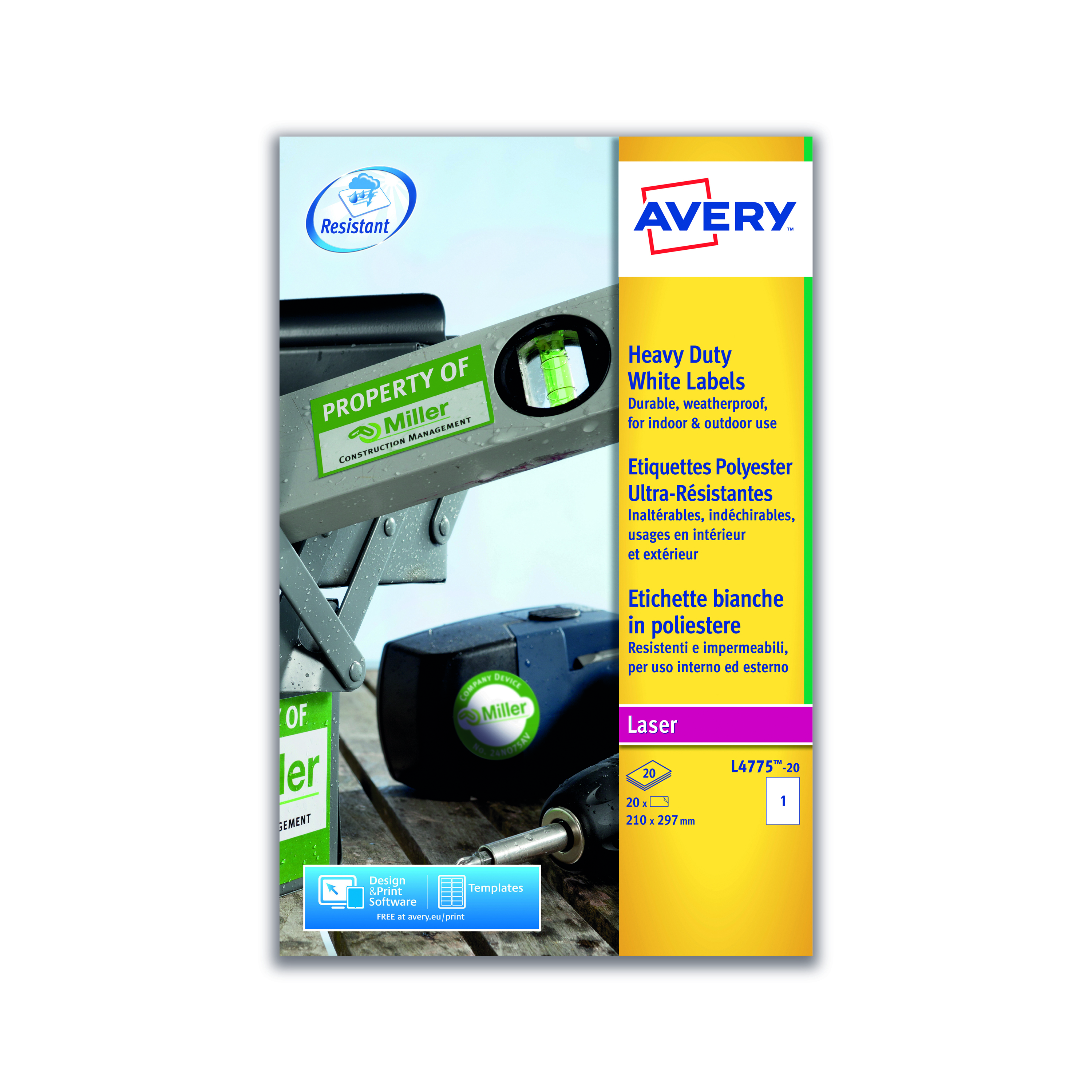 Avery+Laser+Label+Heavy+Duty+1+Per+Sheet+White+%28Pack+of+20%29+L4775-20