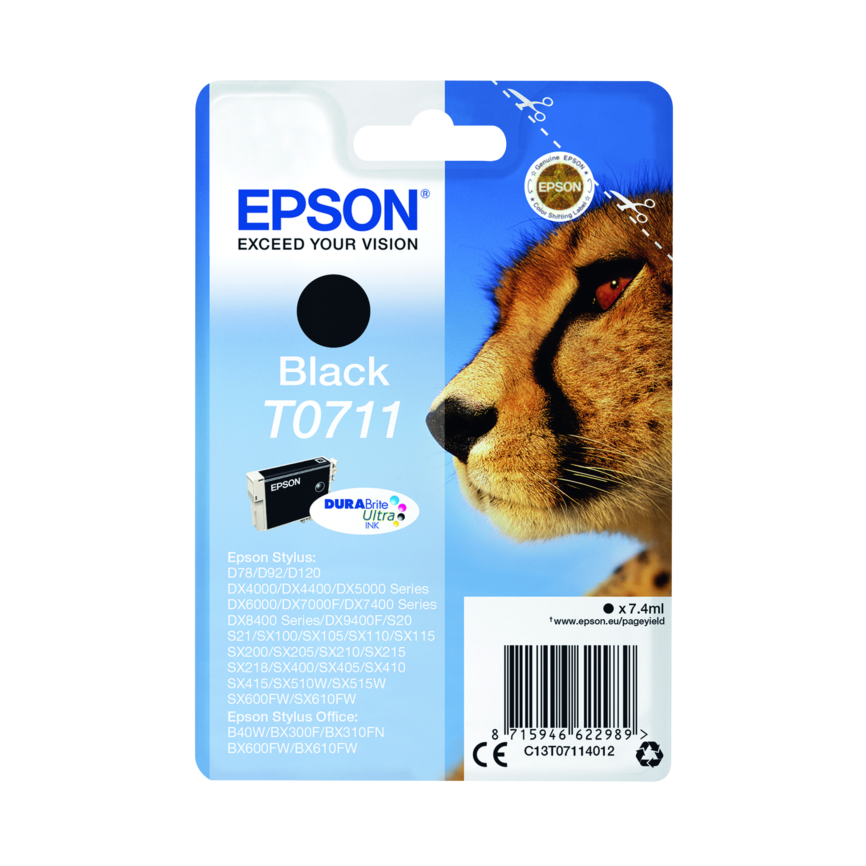 Epson+T0711+Cheetah+DURABrite+Ultra+Ink+Cartridge+Black+C13T07114012